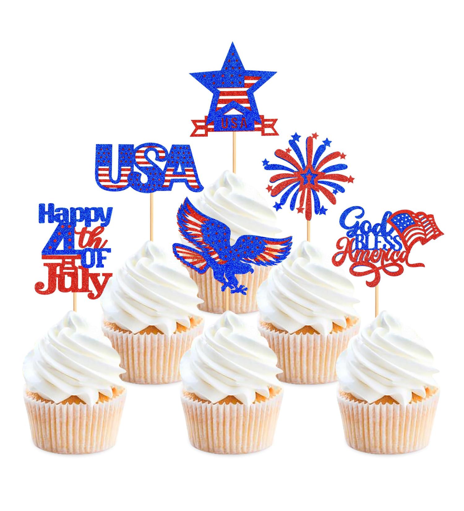 24 Pcs Independence Day Cupcake Toppers Glitter National Flag Cake Topper Picks Toothpick Toppers 4th of July Flag Day Photo Props for Patriotic Party Supplies (eagle-godbless-you) - Buy Online on SooperMarket.com