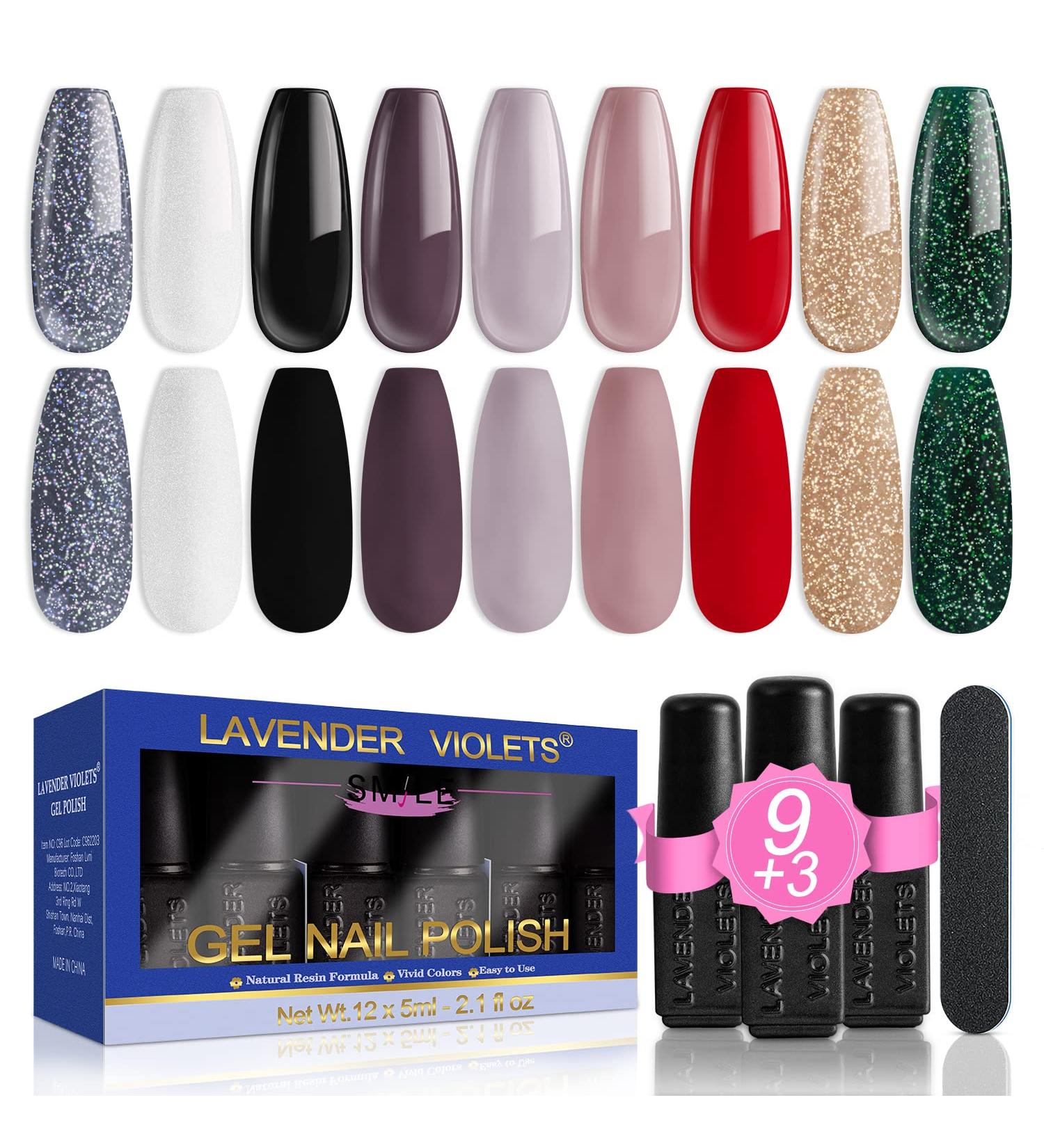 Lavender Violets 13 Pcs Gel Nail Polish Kit - 9 Colors + Base, Top, Matt Coat - Nail File Included | Soak-off UV LED Gel Nail Art Design - C965A D - Happy Holidays - Buy Online on SooperMarket.com