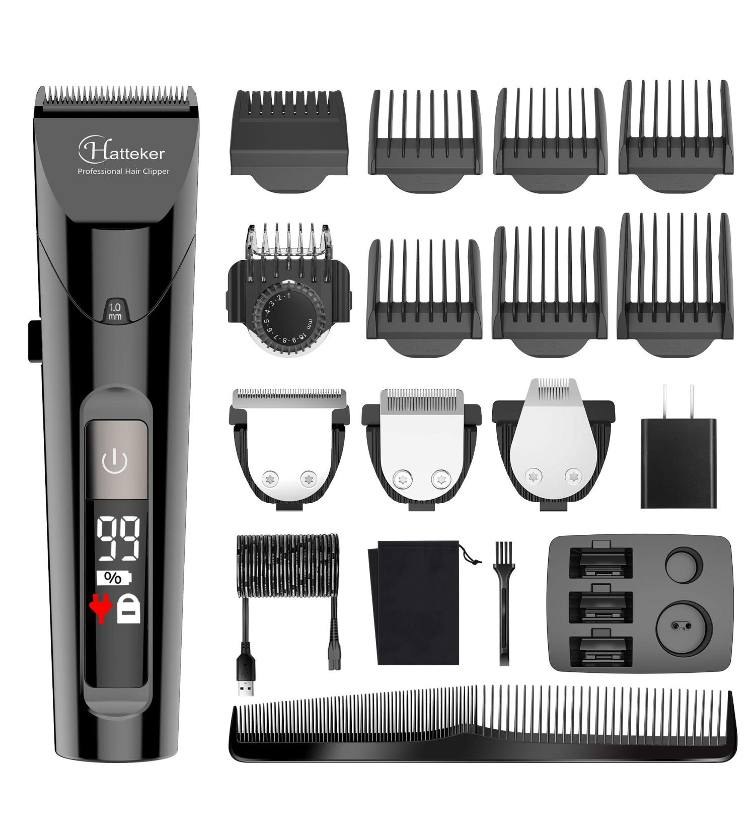 Hatteker Men's Cordless Hair Clipper & Beard Trimmer Kit - Waterproof, Professional Grooming Tool with LED Display - USB Rechargeable - 4 in 1 - Buy Online on SooperMarket.com