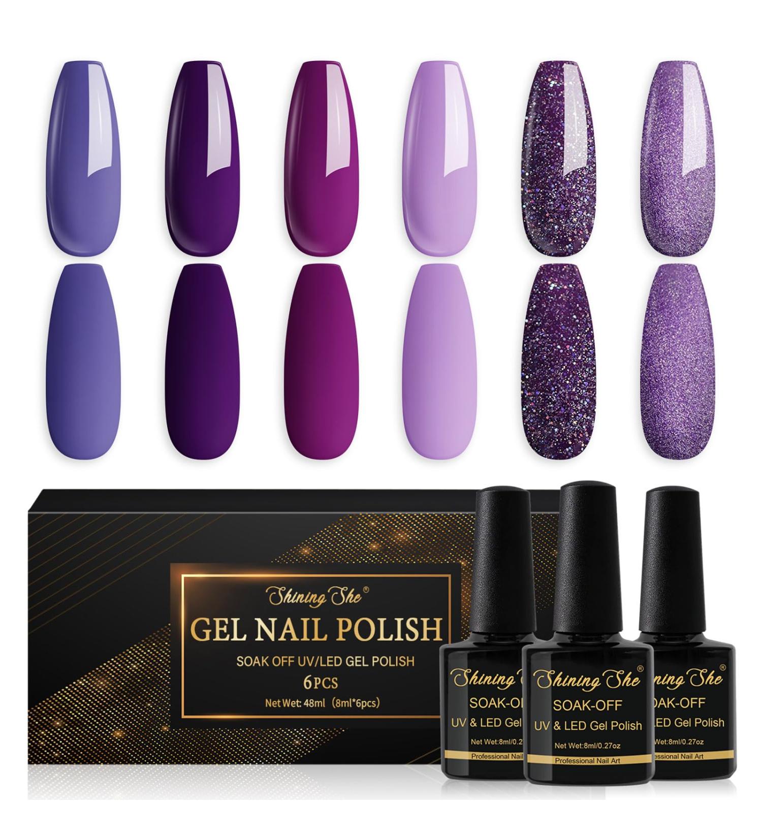 Shining She Nail Polishes Set - 6 Colors Purple Wisteria Rose Purple Polish - Soak-Off UV/LED Gel - Perfect Gift for Nail Art - 8ML - Buy Online on SooperMarket.com
