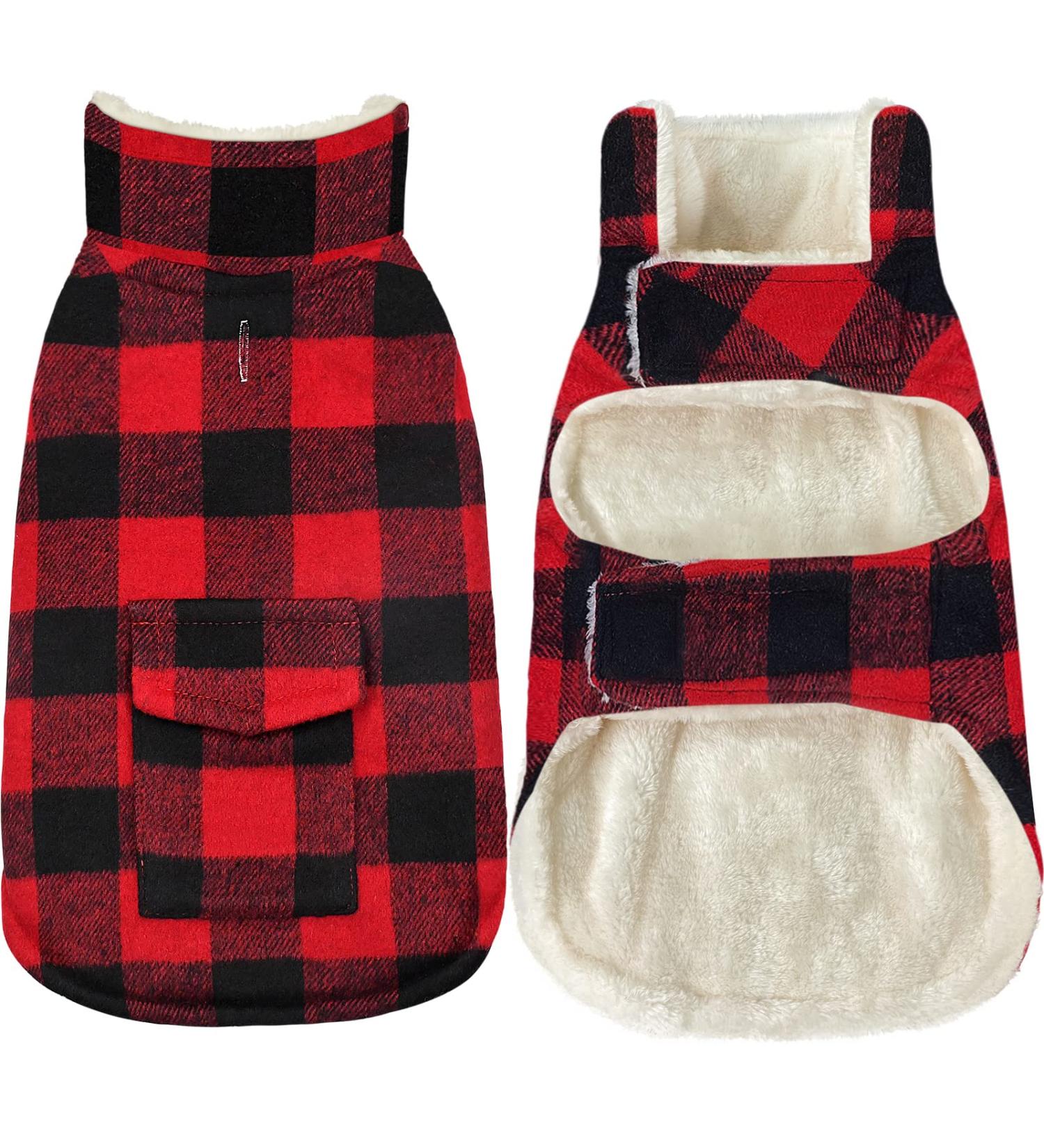 Malier Dog Winter Coat - Classic Plaid Fleece Jacket for Large Dogs - Red X-Large - Buy Online on SooperMarket.com
