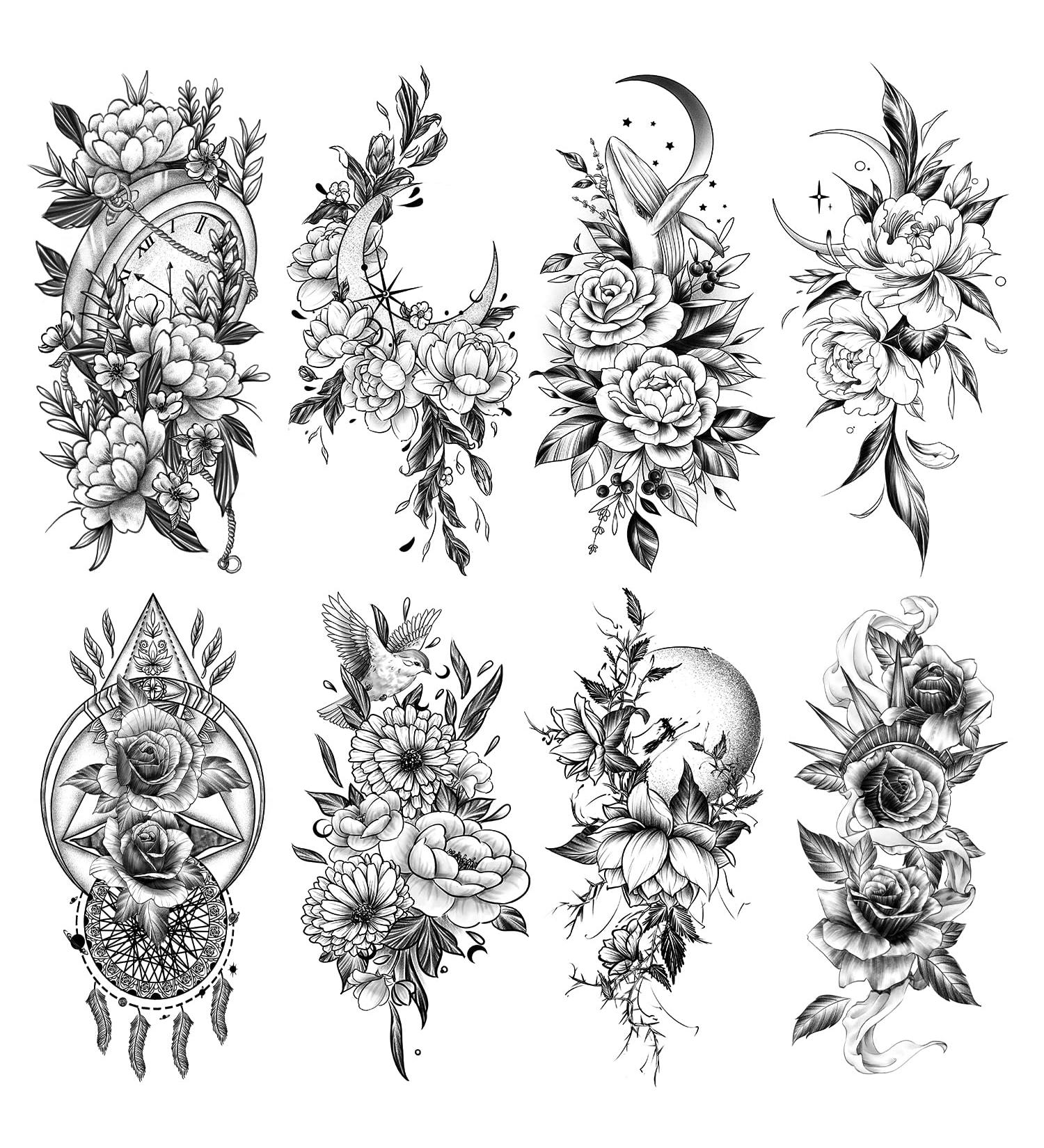 Cerlaza Large Temporary Flower Tattoos for Women - Realistic & Long Lasting Arm Half Sleeves Fake Tattoos - Waterproof & Lasting - 10 Sheets - Buy Online on SooperMarket.com