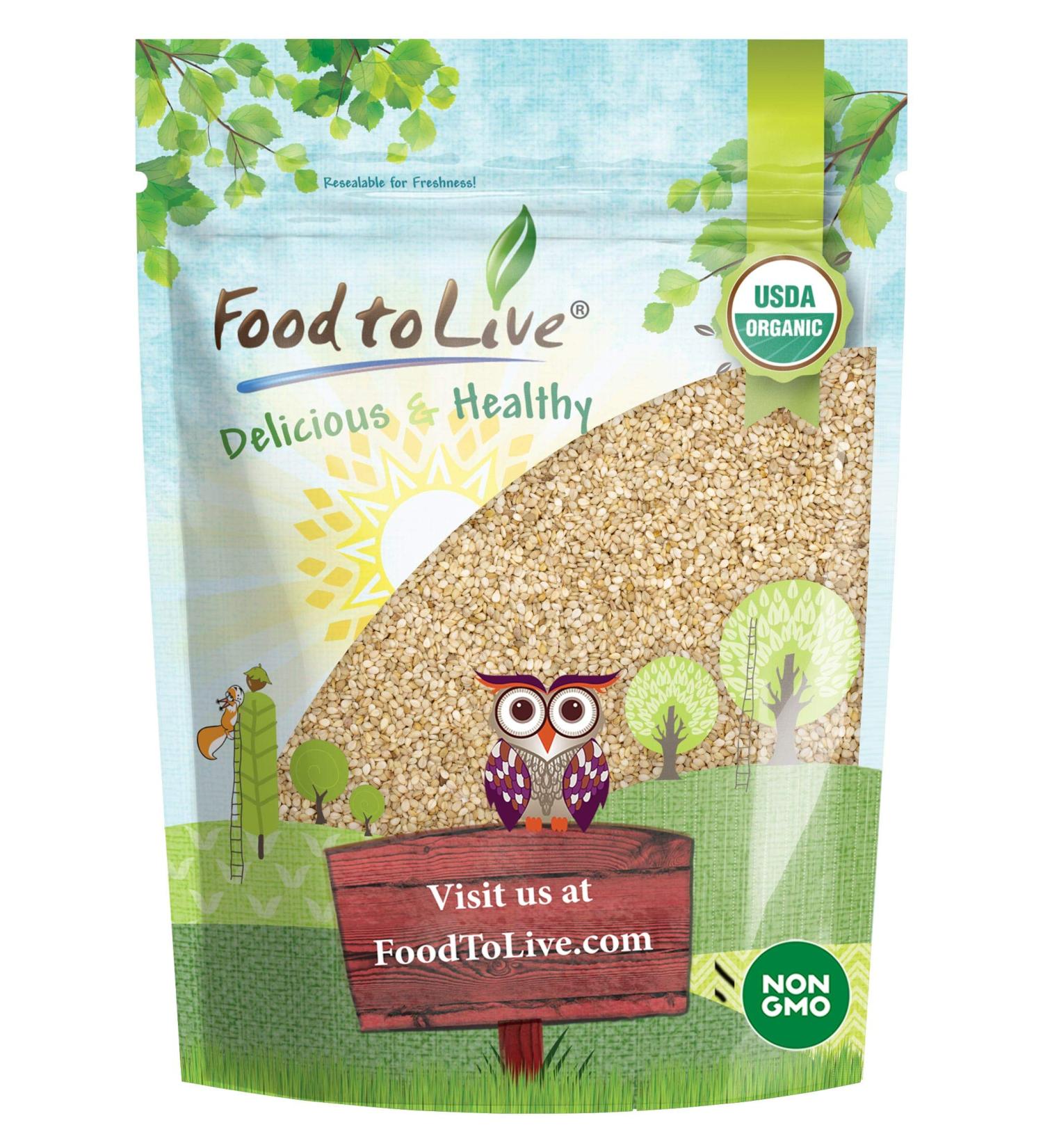 Organic Unhulled Sesame Seeds 2 lbs - Non-GMO, Raw White Sesame Seeds - Kosher, Vegan - High in Fiber, Protein, Iron - Crunchy Texture - Ideal for Baking - Buy Online on SooperMarket.com