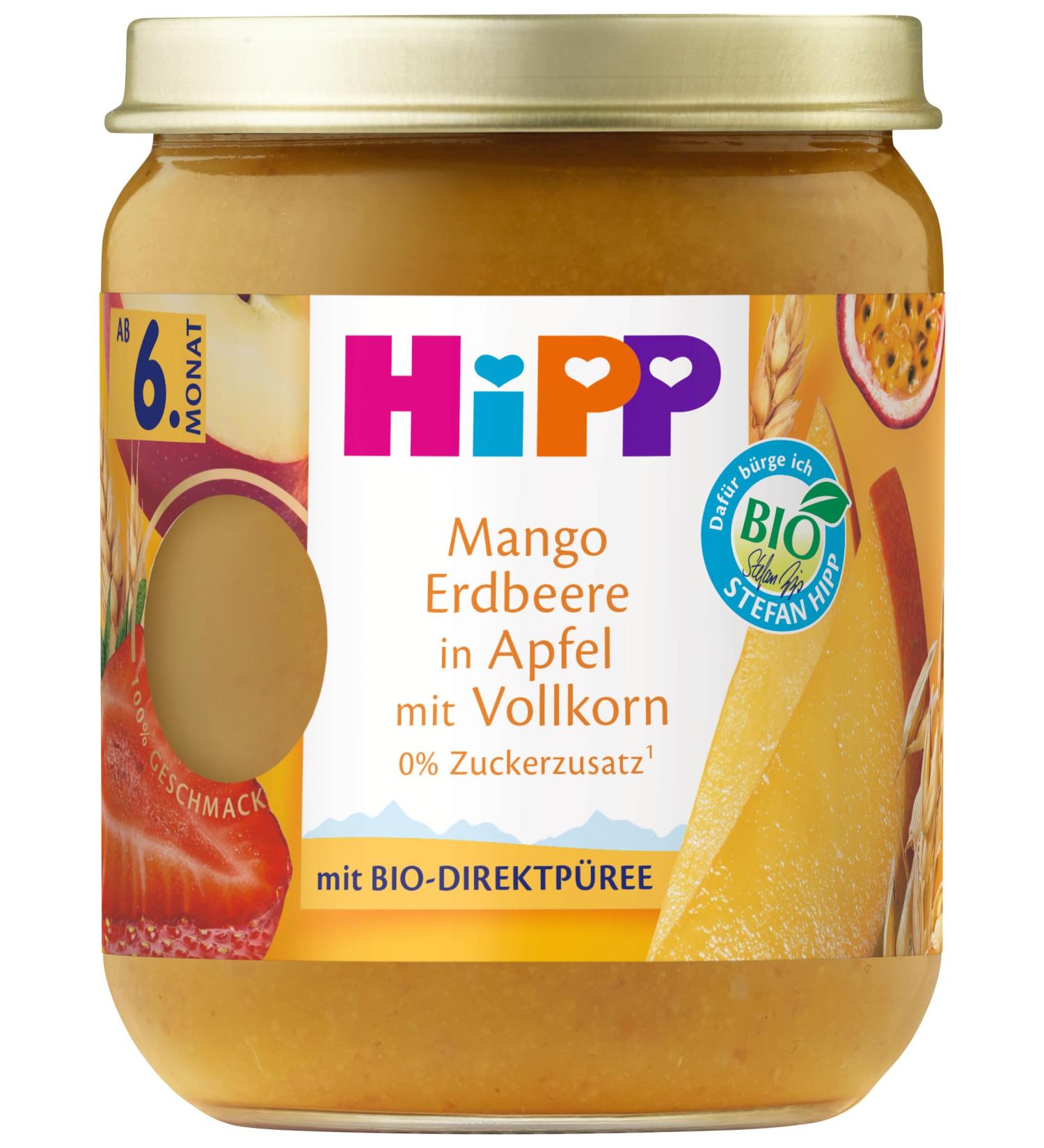 HiPP Organic Fruit and Grain Mango Strawberry in Apple with Whole Grain 160g Pack of 6 (6x160g)