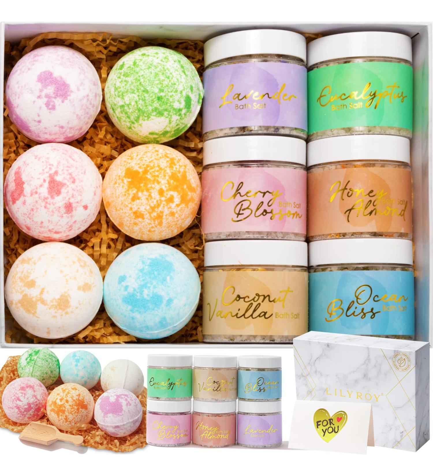 Bath Salt & Bath Bomb Gift Set - 15Pcs Handmade Essential Oil Salts & Bombs - Cherry Blossom Fragrance - Spa Gifts for Women, Kids, Birthday, Father's and Mother's Day - Buy Online on SooperMarket.com