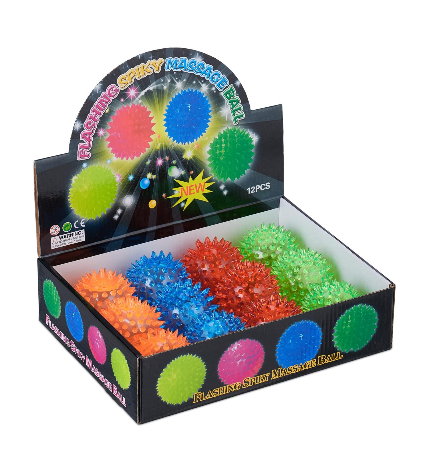 Relaxdays Hedgehog Ball Set of 12 - Colorful LED Bouncy Balls for Kids - 4 Flashing Colors 6.5 cm - Buy Online on SooperMarket.com
