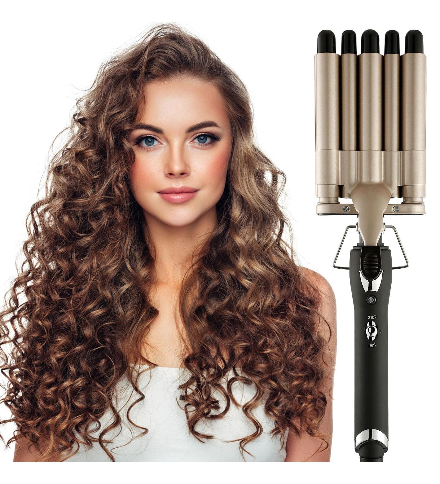 5 Barrel Hair Crimper Iron - 0.6 Inch Ceramic Tourmaline Curling Wand for Perfect Waves - Dual Voltage International Shipping - Buy Online on SooperMarket.com