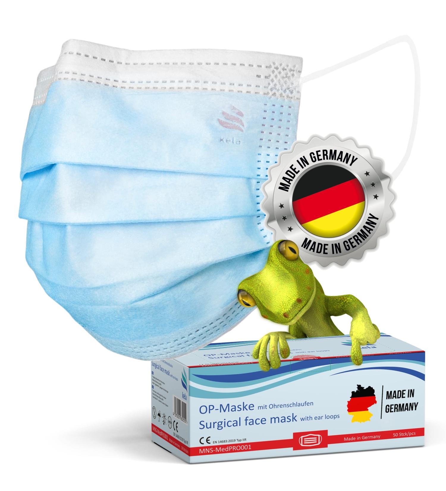 Kela OP Mask 500x - Premium Blue Medical Masks Made in Germany | Oeko-Tex Certified | MNS Type IIR Disposable Respiratory Protection - Buy Online on SooperMarket.com