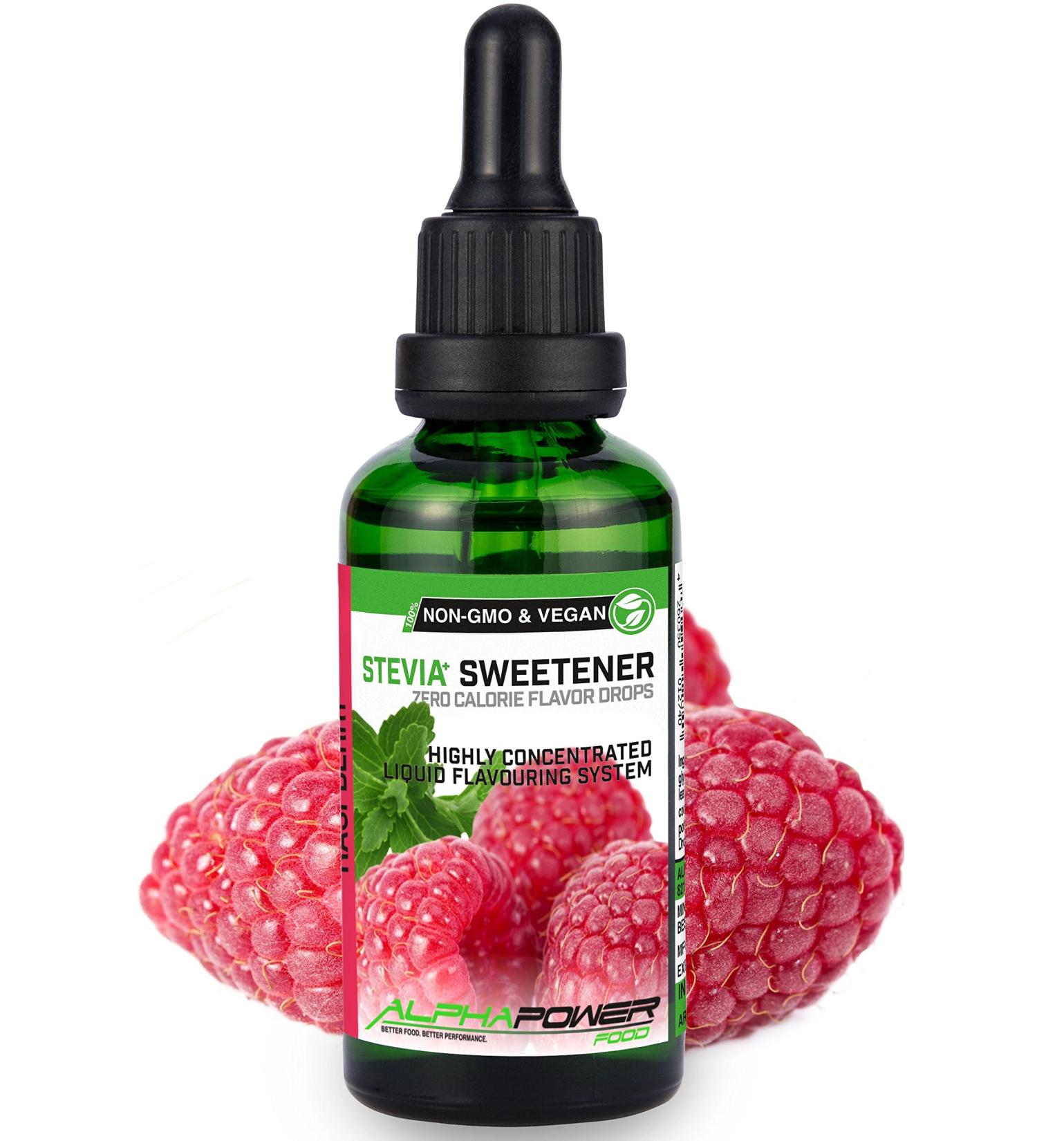Alphapower Food Stevia Sugar-Free Raspberry Flavor Drops | 100% Natural Liquid Aroma & Sugar Substitute for Drinks Desserts & Smoothies - 50ml - Buy Online on SooperMarket.com