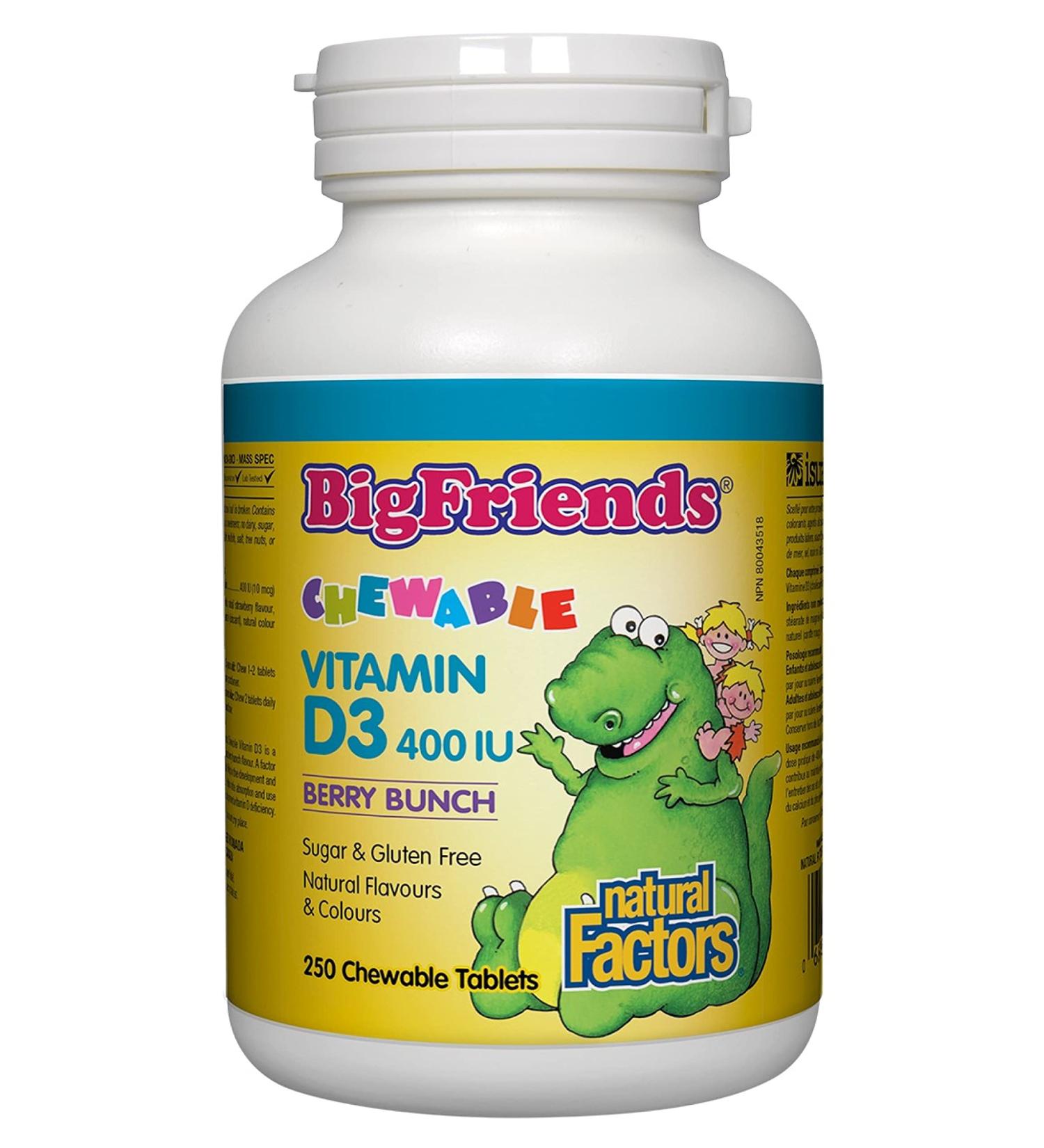 Natural Factors Big Friends Chewable Vitamin D3 400 IU Berry Bunch - 250 - Buy Online on SooperMarket.com
