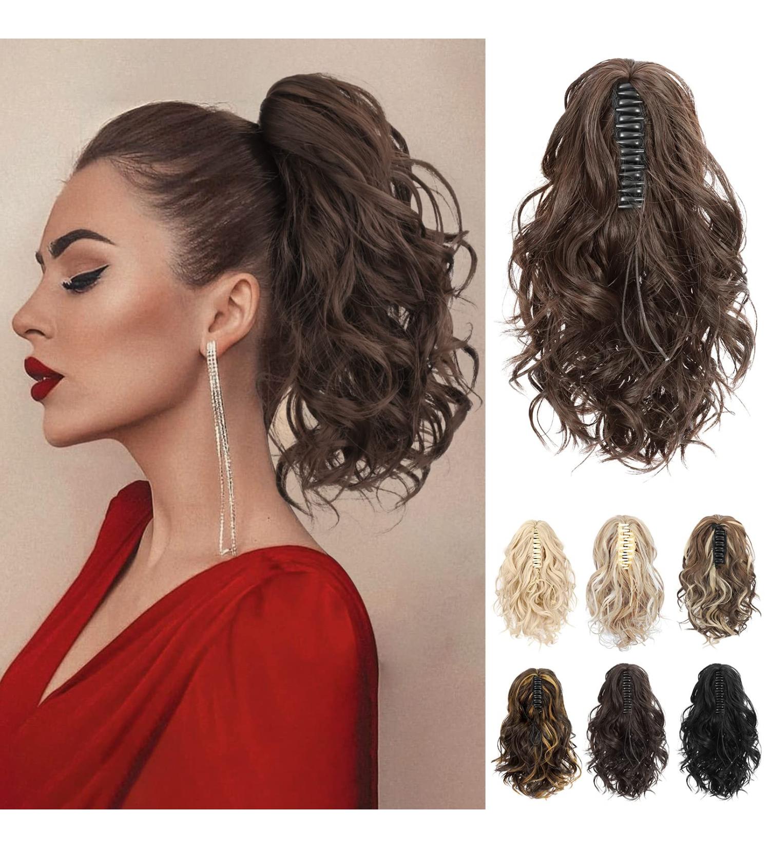 REECHO 12 Short Curly Claw Clip Ponytail Extension - Natural Wavy Synthetic Hairpiece, Dark Chocolate Brown - Buy Online on SooperMarket.com