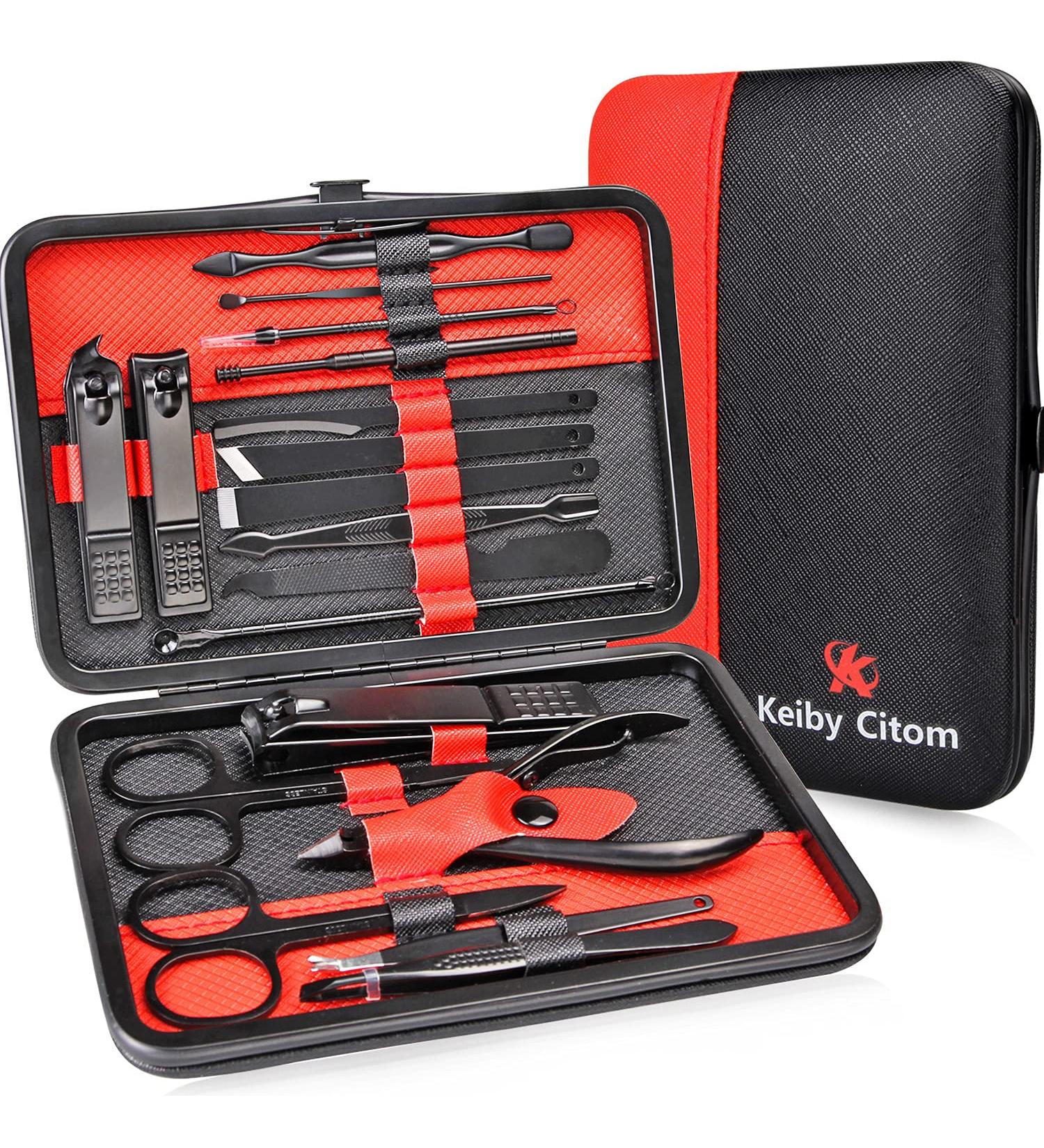 Manicure Set - 18-Piece Professional Nail & Pedicure Kit | Stainless Steel Tools with Leather Travel Bag (Black Red) - Ideal for International Shipping - Buy Online on SooperMarket.com