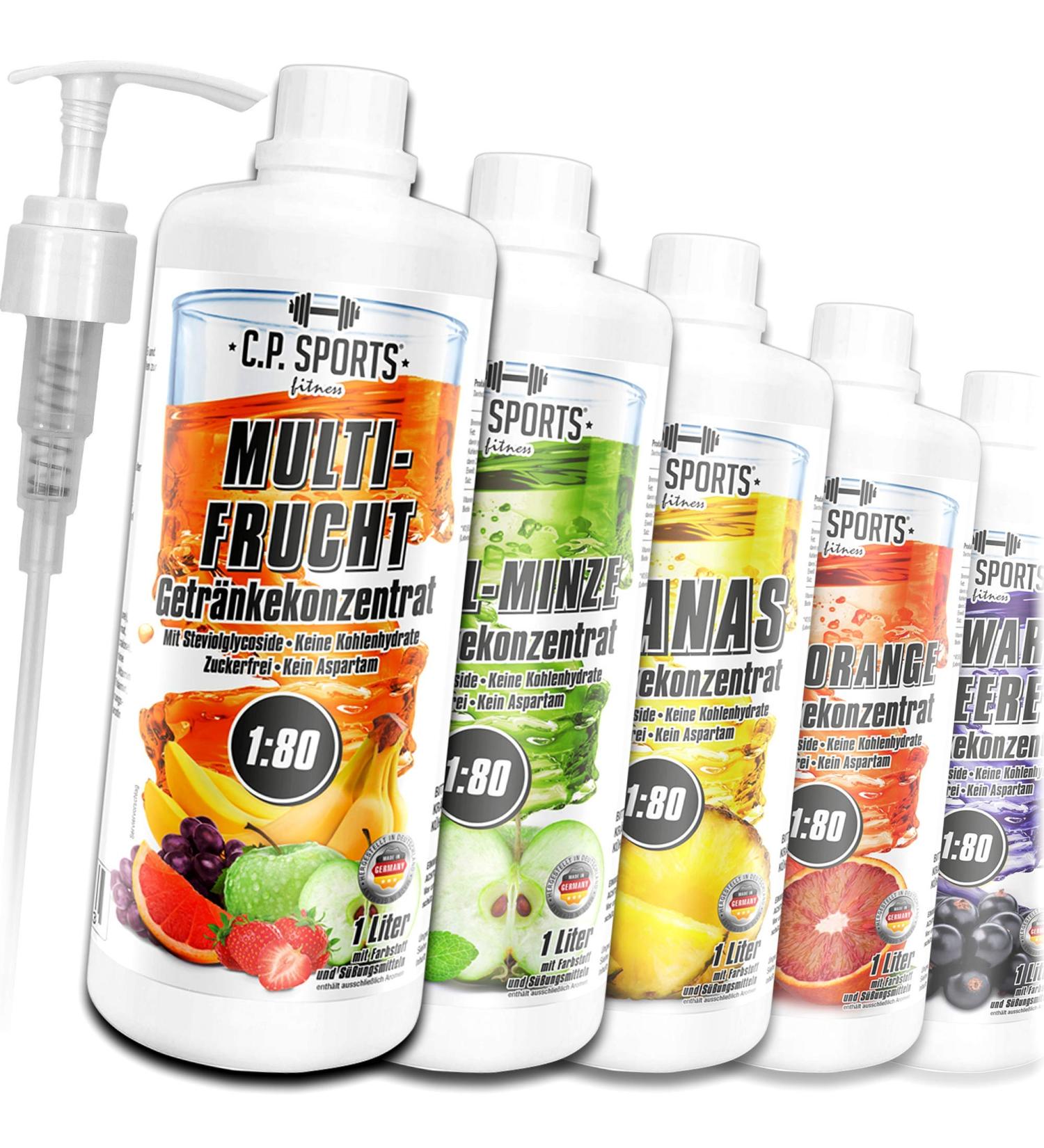 C.P.Sports Sugar-Free Beverage Concentrate 1:80 | L-Carnitine & Vitamins | 80L Fitness Drink with Dosing Pump Black Berry Flavour - Buy Online on SooperMarket.com