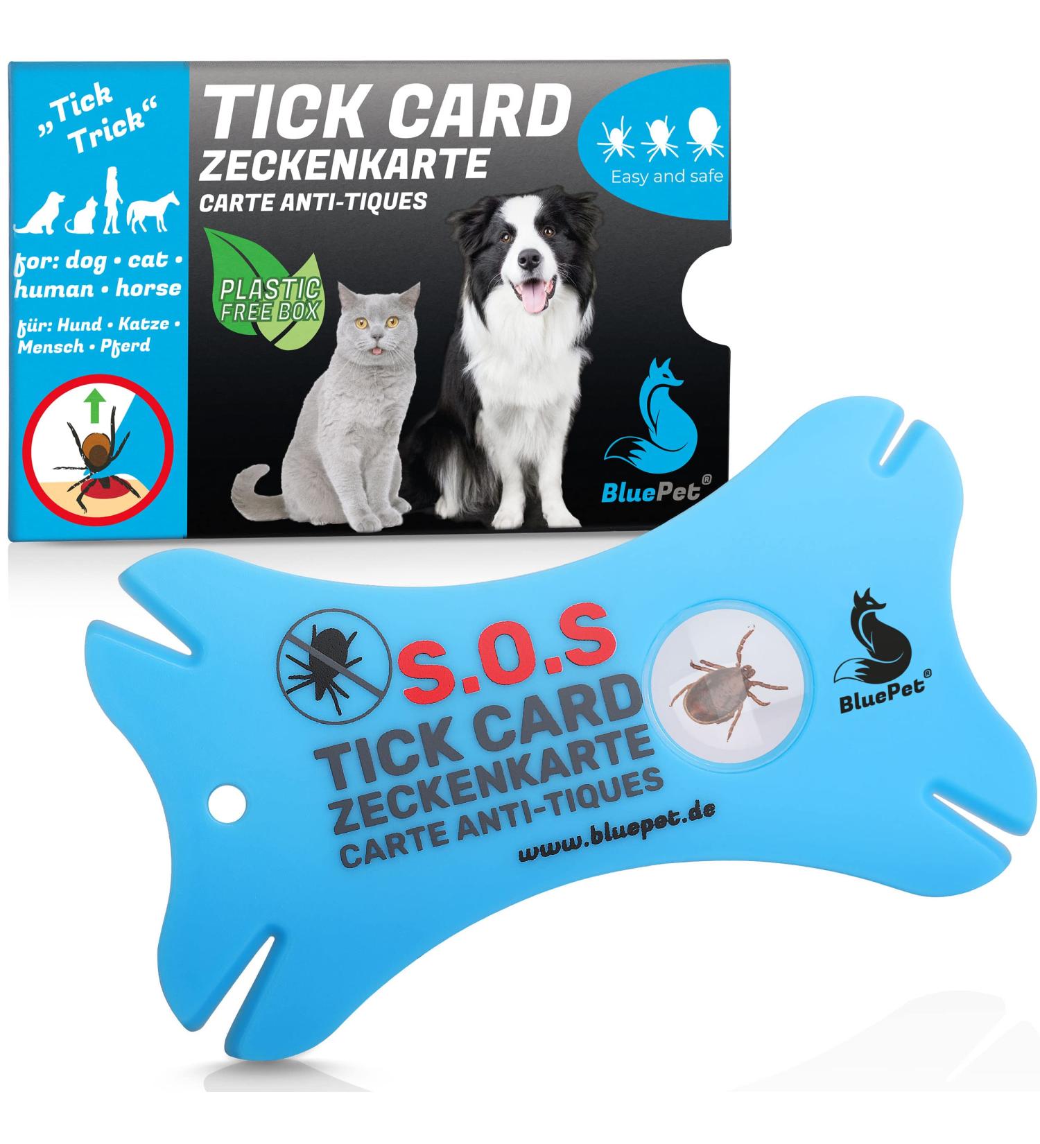 Bluepet Tick Card with Magnifying Glass - Tick Remover for Humans & Pets | First Aid for Dogs & Cats - 1x Tick Card - Buy Online on SooperMarket.com