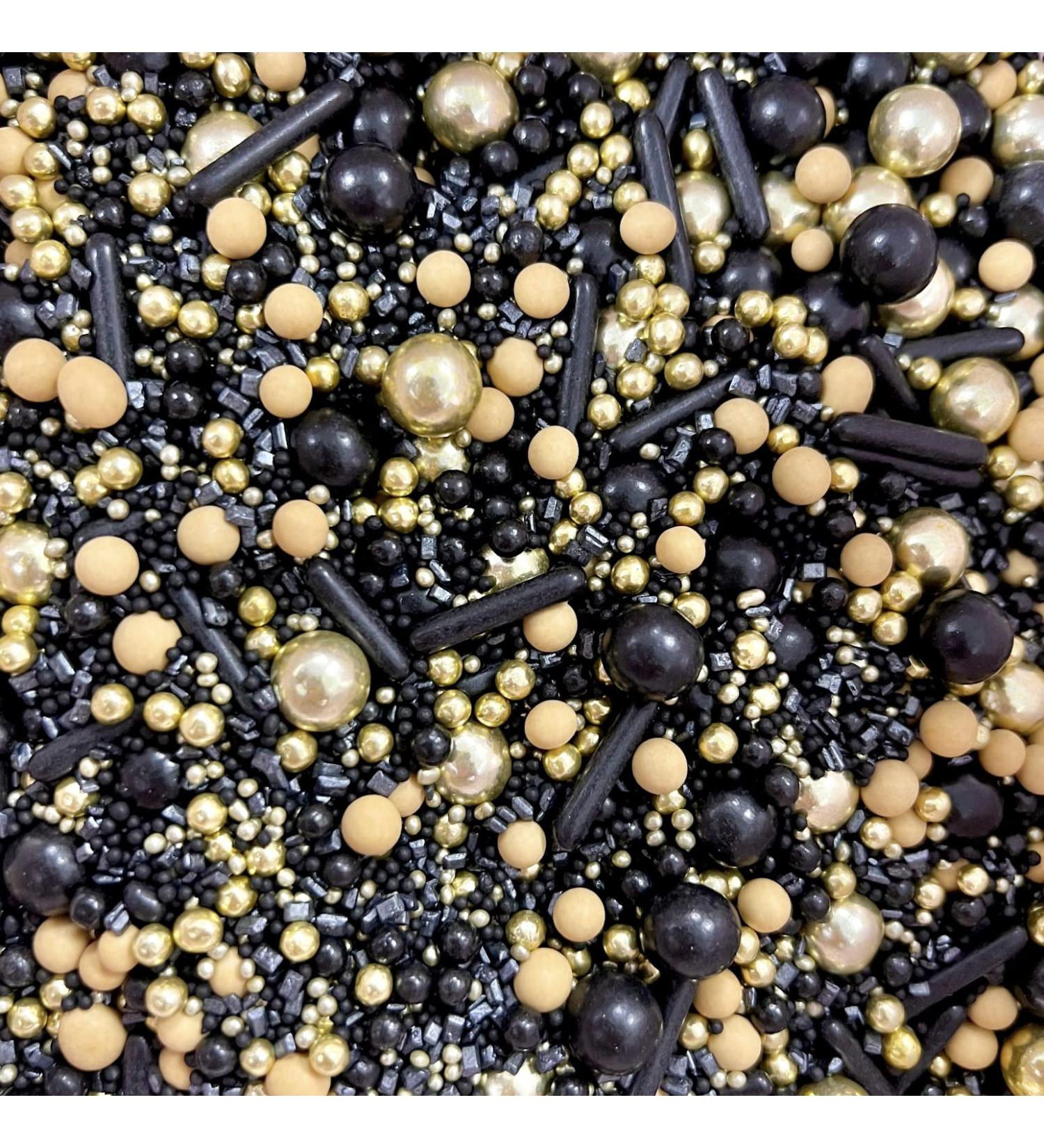 Black gold nude beige neutral Sprinkles for cupcake cookies cake edible toppers metallic pearls balls 100s and 1000s graduation decoration cake cupcake topper new year 20s 30s BLACK WIDOW