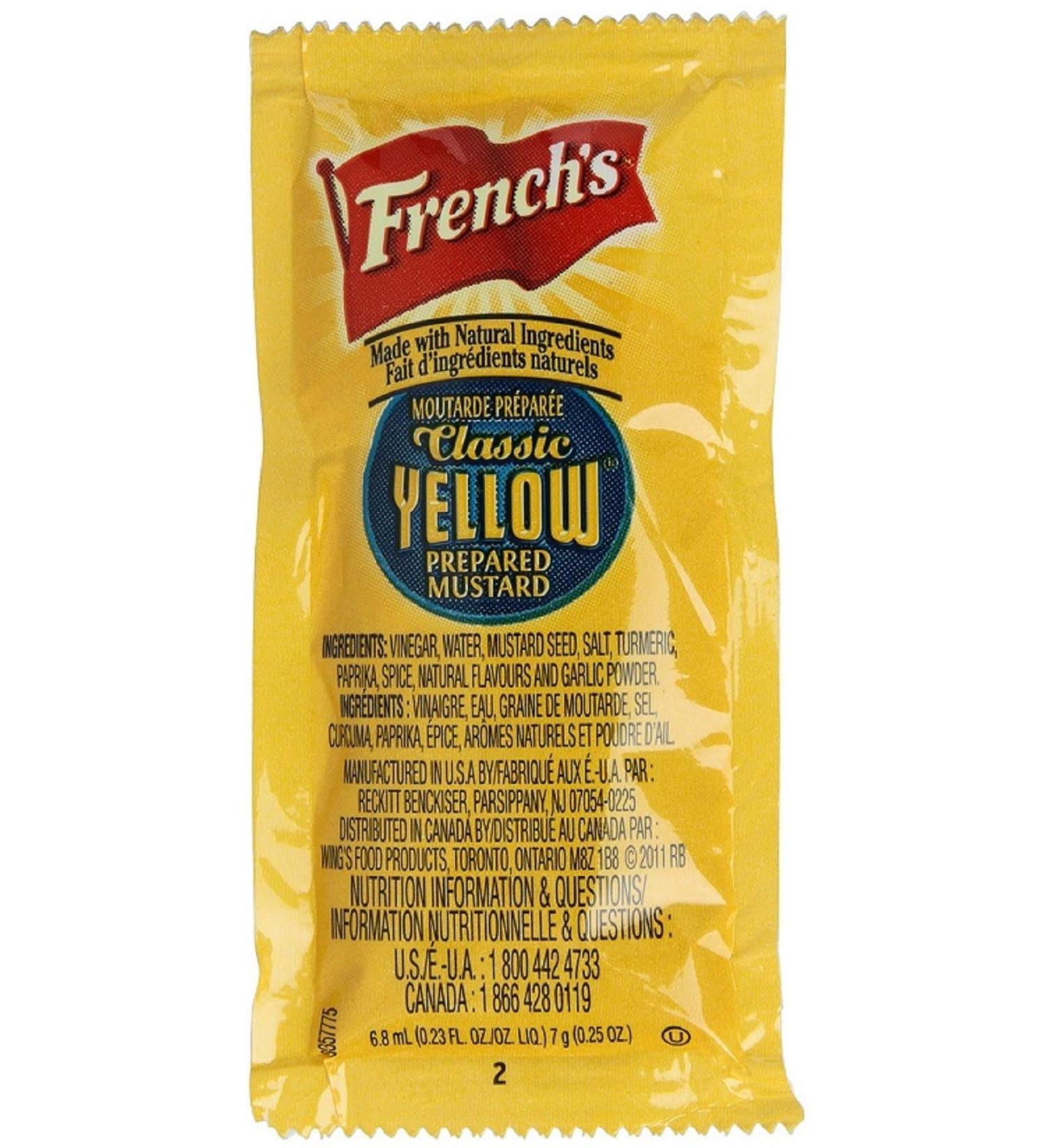 French's Mustard Packets - 7g /100 ct. Packets Mustard 0.25 Fl Oz (Pack of 100)