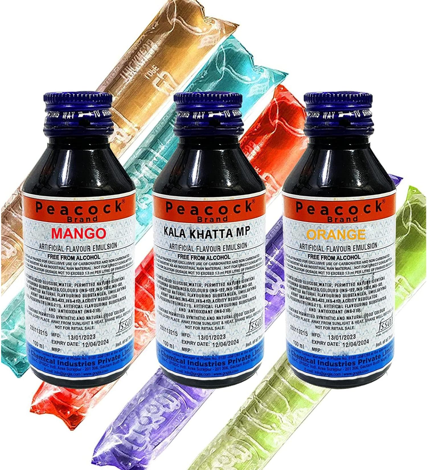 Pepcee Pepsi Making Flavour Combo of Mango Orange Kala Khatta Flavour Essence 100 ML Each Essence Making pepsi chuski and Ice Creams Liquid Food Essence (Pack of 3) - Buy Online on SooperMarket.com