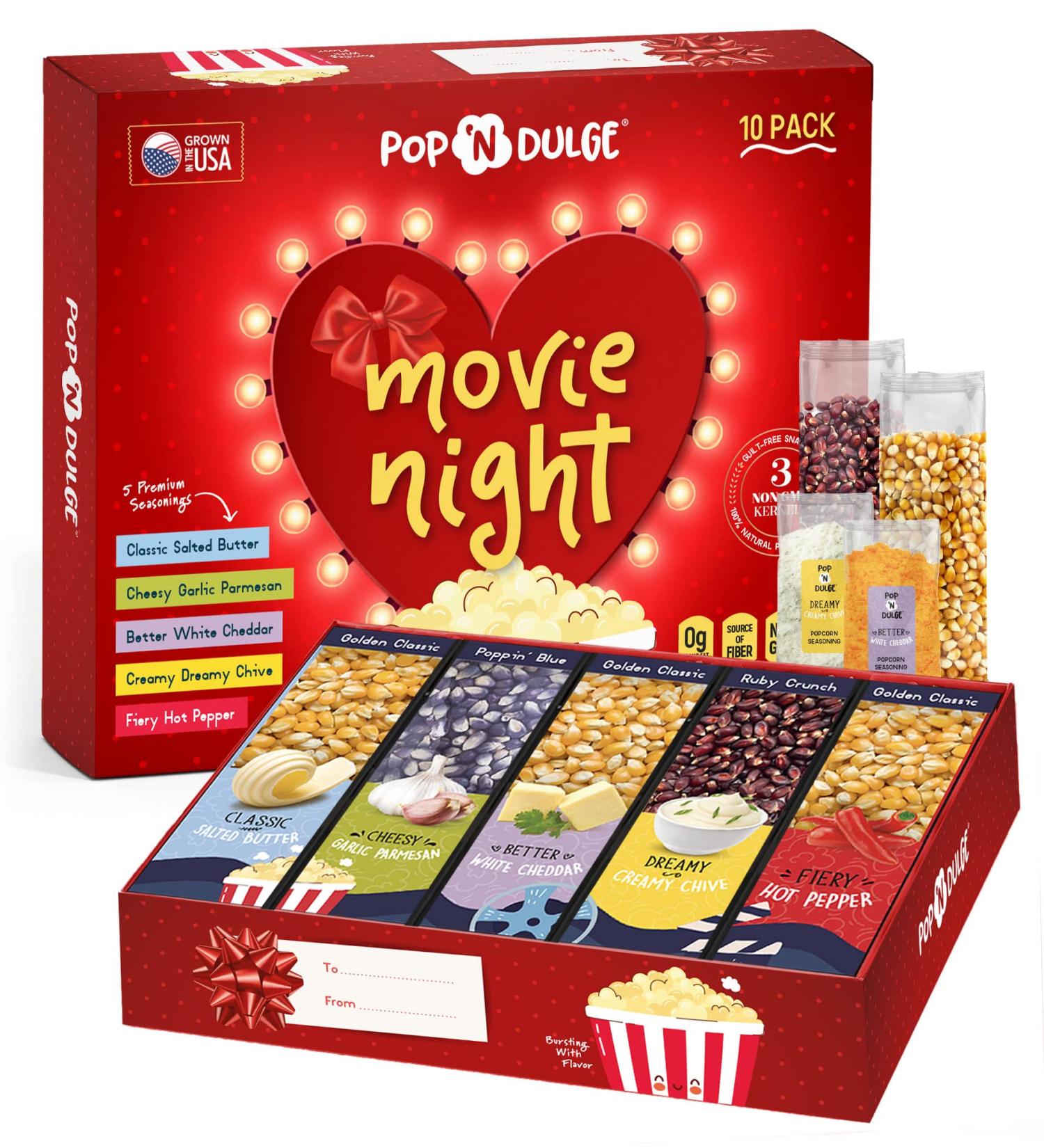 Movie Night Gift Basket for Her: 10-Piece Gourmet Popcorn Set with Kernels, Seasonings - Perfect Gift Idea for Valentines, Anniversary, Mother, Wife - Buy Online on SooperMarket.com