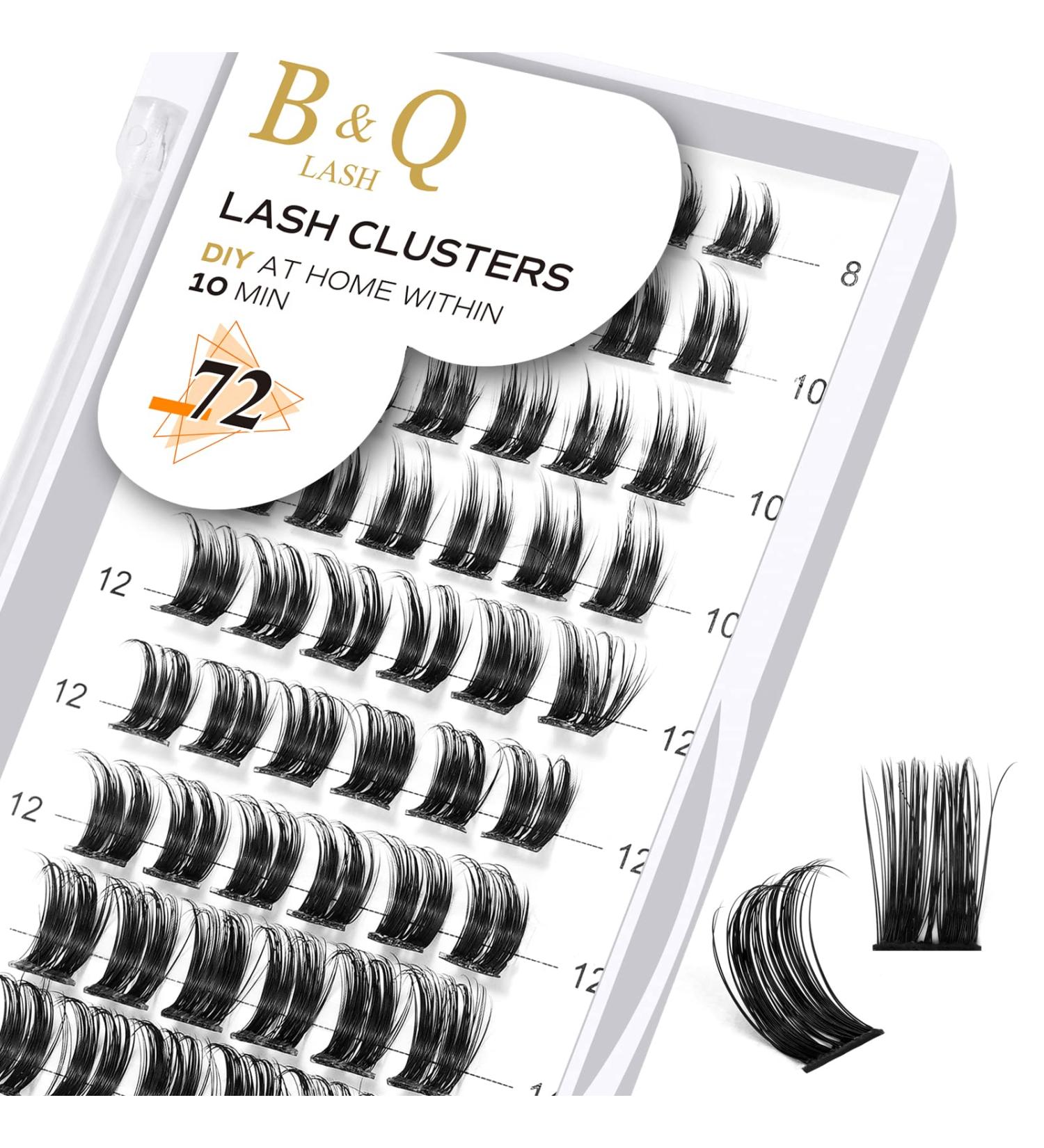 B&Q D Curl Cluster Lashes | 72 Natural Eyelash Clusters for DIY Extensions | Soft Fluffy Individual Clusters | UK-FD-B45-D-8-16MIX - Buy Online on SooperMarket.com