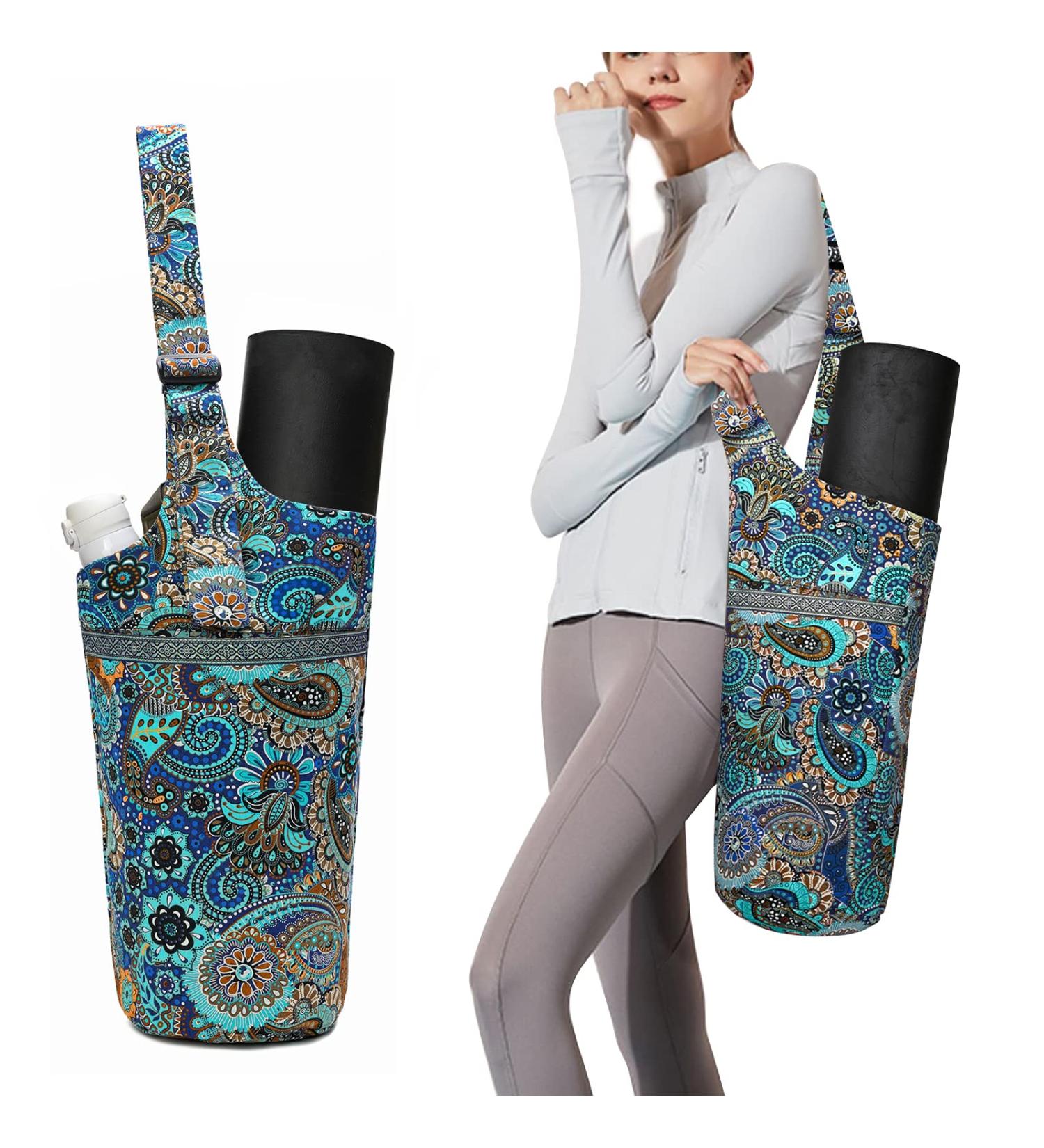 Yoga Mat Bag | Adjustable Shoulder Strap | Large Size Pocket | Zipper Pocket | Fixed Buckle | Blue Flower Pattern - Buy Online on SooperMarket.com