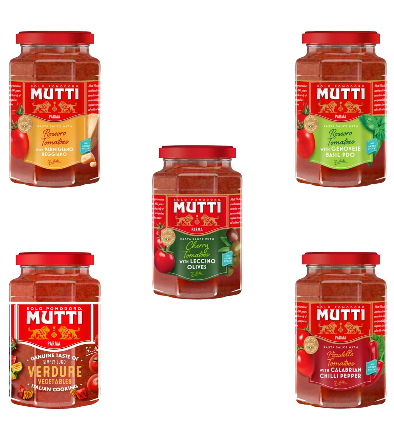 Mutti Pasta Sauce Pick N Mix - Choose From 4+ Flavours | Tomato-Basil Tomato-Parmesan Tomato-Chilli Tomato-Grilled Vegetables Flavors - Authentic Taste of Italy| 5 Pack (400g each) - Buy Online on SooperMarket.com