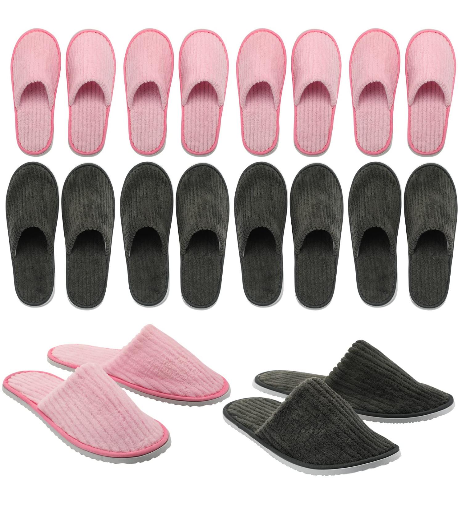 10 Pairs Disposable Home Slippers for Guests - Soft Washable Cotton Linen Spa Slippers Non-Slip & Breathable for Indoor Travel & Parties (Pink Gray - Buy Online on SooperMarket.com