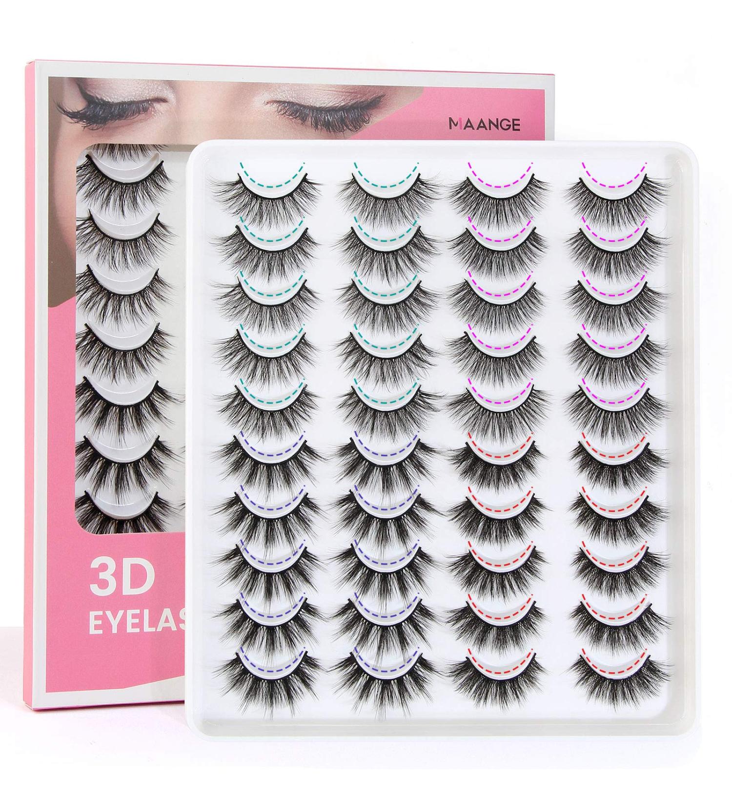 MAANGE 3D Faux Mink Eyelashes Set - 20 Pairs Reusable, Handmade, Natural & Dramatic Styles - Buy Online on SooperMarket.com
