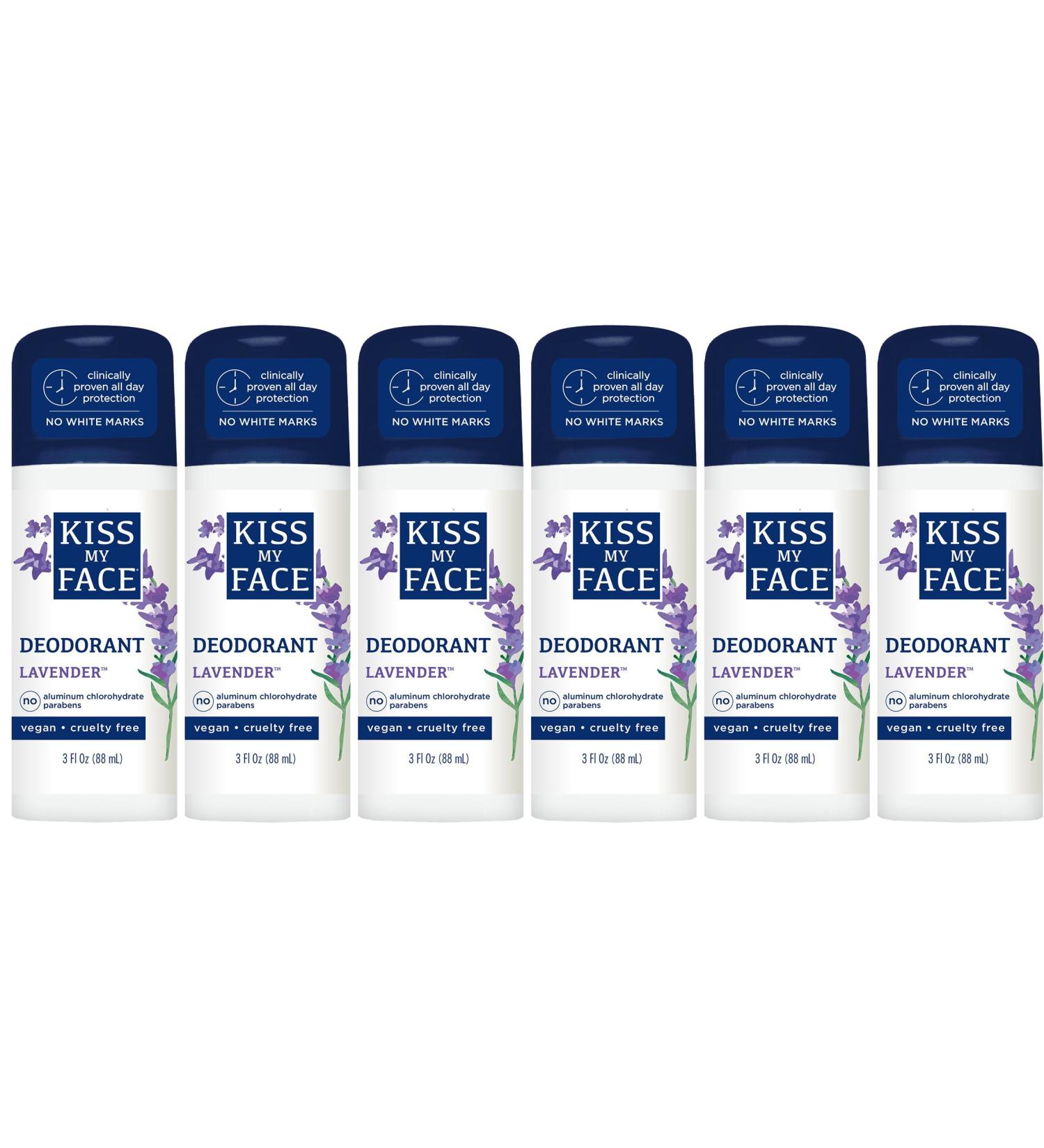 Kiss My Face Lavender Roll-On Deodorant 3 Oz 6 Pack - Aluminum-Free, Willow Bark & Mineral Crystal Salts Formula for Men and Women - Buy Online on SooperMarket.com