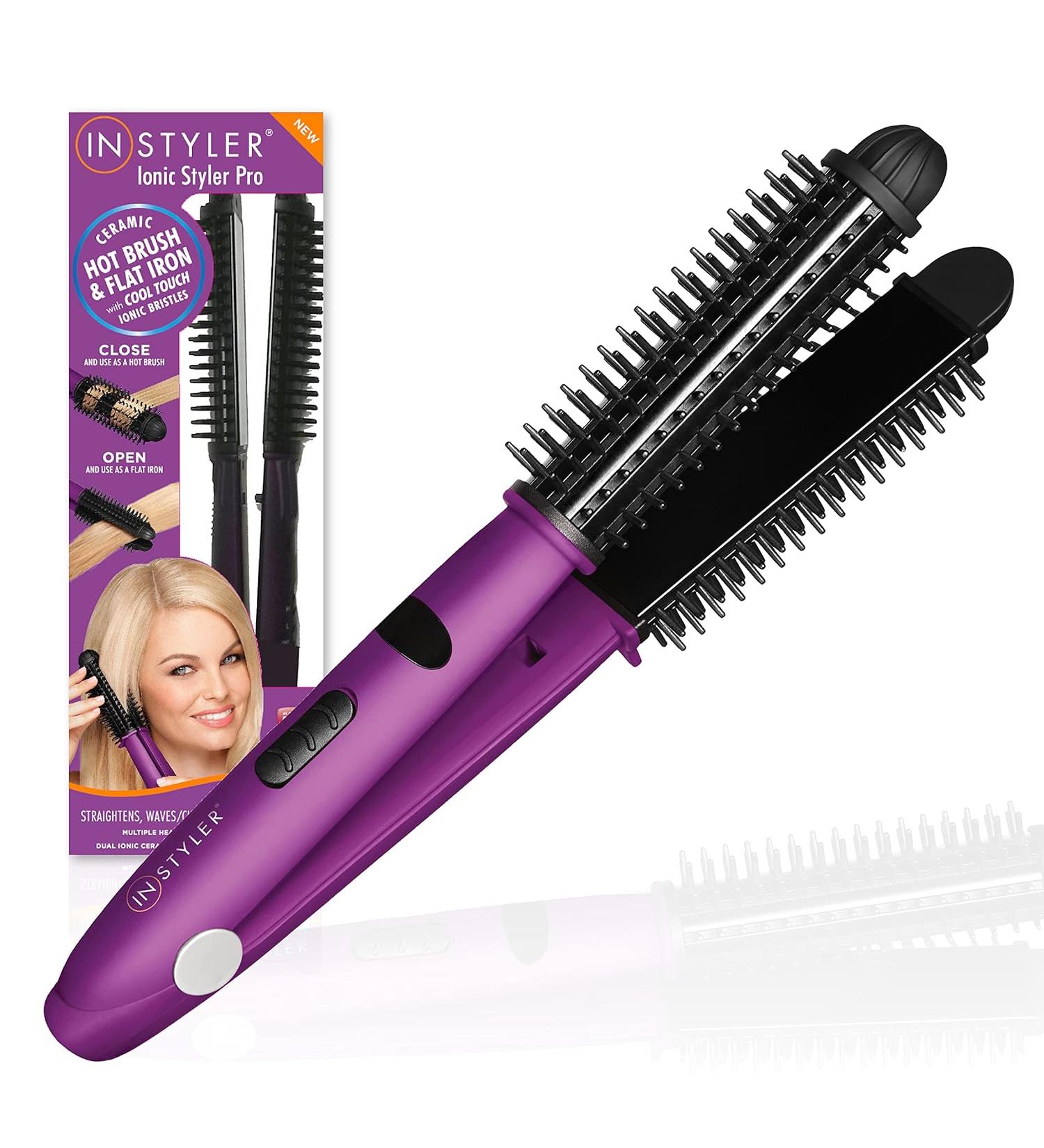 Instyler Pro Hair Straightener  2 in 1 Ceramic Flat Iron Hair Straightener & Hot Brush for Added Volume and Waves  Auto Safety Shut Off  Cool Touch Bristles  Multiple Heat Settings As Seen on TV - Buy Online on SooperMarket.com