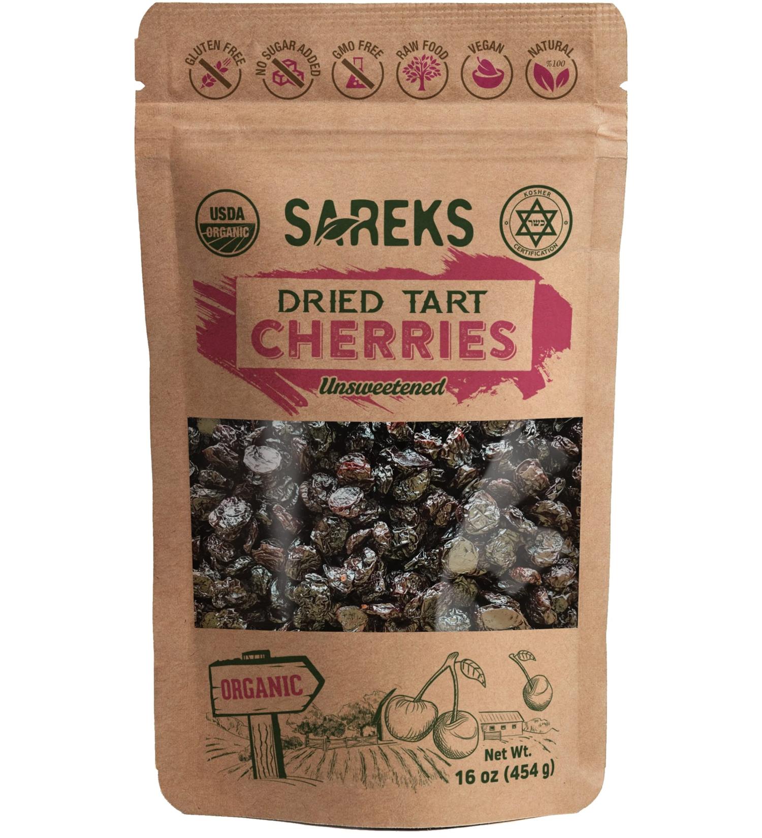 Organic Dried Tart Cherries Unsweetened - 16 oz (A+) - USDA Certified, Non-GMO, Montmorency Cherries - Buy Online on SooperMarket.com