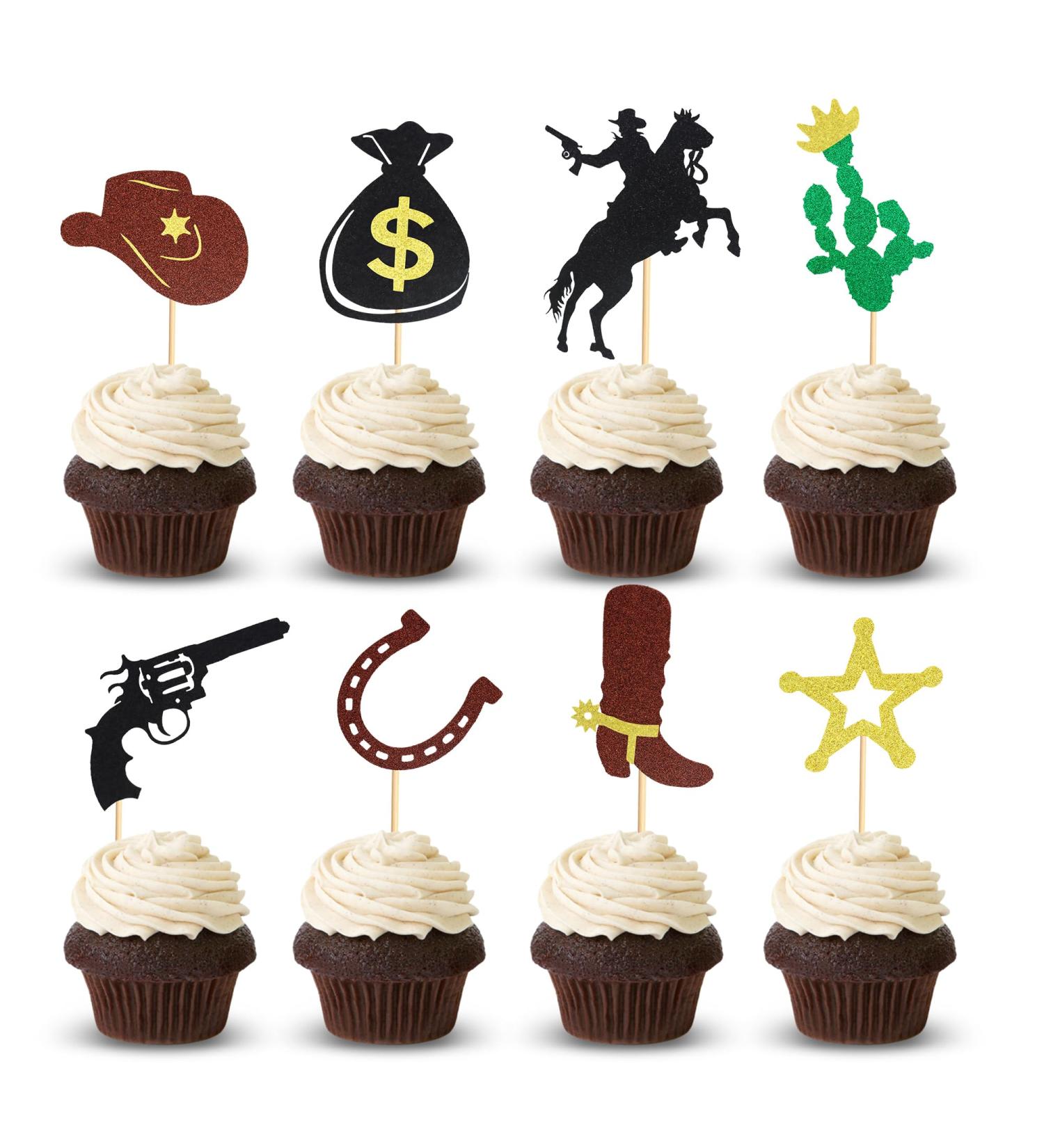 Arthsdite 24Pcs Cowboy Cupcake Toppers HorseShoe Cowboy Hats Boots Cupcake Picks Star Gun Cactus Cupcake Picks Western Theme Baby Shower Birthday Party Cake Decorations Supplies - Buy Online on SooperMarket.com