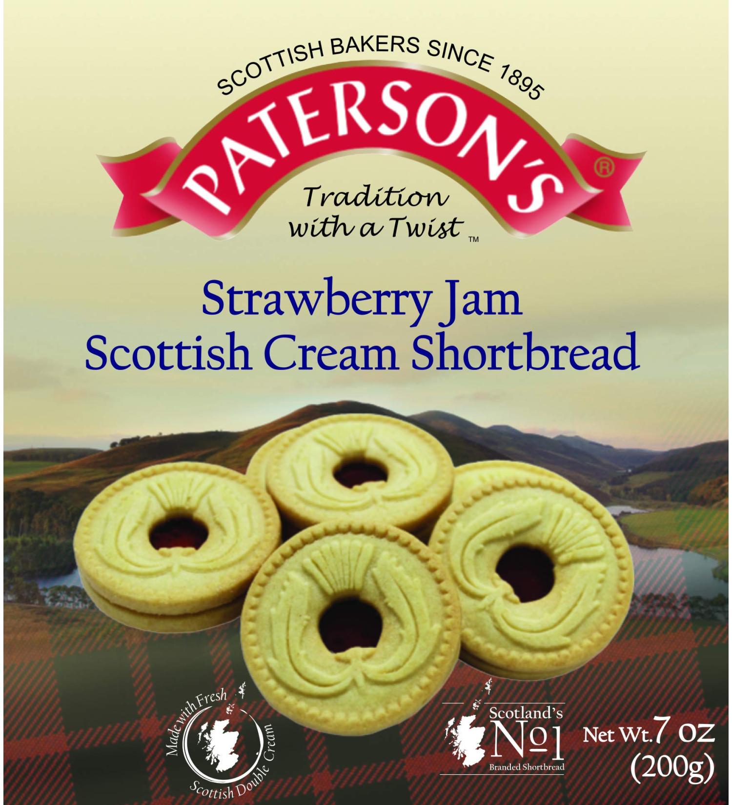 Paterson's Scottish Cream Strawberry Jam Shortbread 200g - Fresh Double Cream & Jam Filling - 7 oz Strawberry Cookies - Buy Online on SooperMarket.com