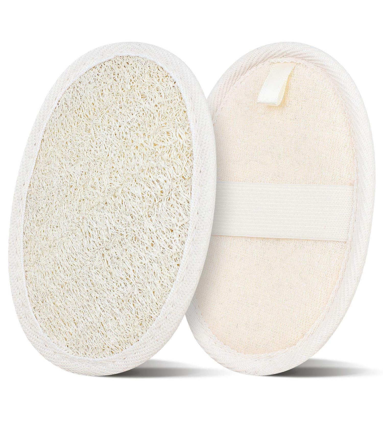 Zittop 2 Pack Natural Luffa and Terry Cloth Exfoliating Loofah Sponge Pads - Body Scrubber for Spa Bathing and Shower - Buy Online on SooperMarket.com