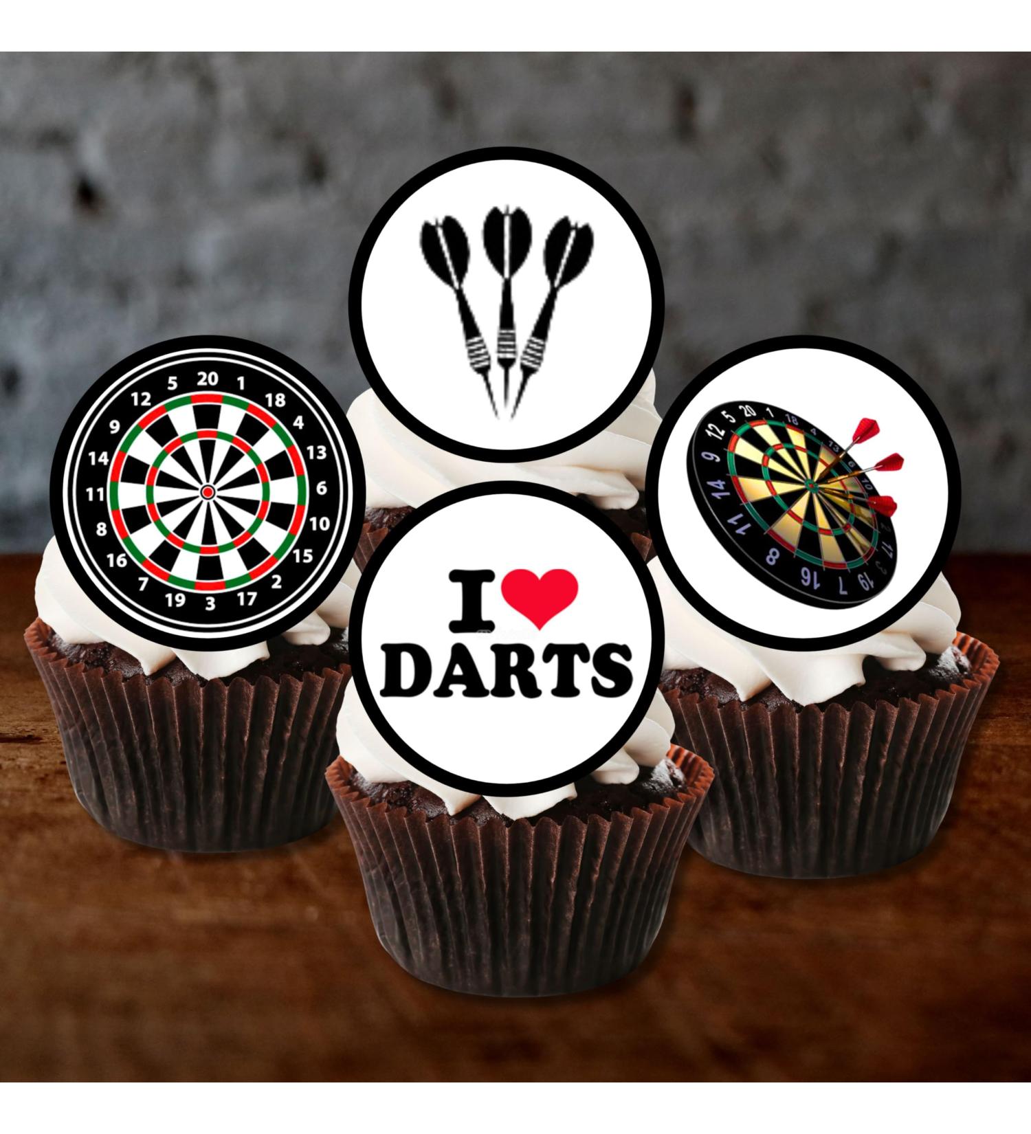 PRECUT Darts Cupcake Toppers Dart Theme Cake Decorations Edible Darts Birthday Decorations Dart Board Cake Topper Dartboard Cake Topper Darts Party Decorations (Pack of 12) - Buy Online on SooperMarket.com