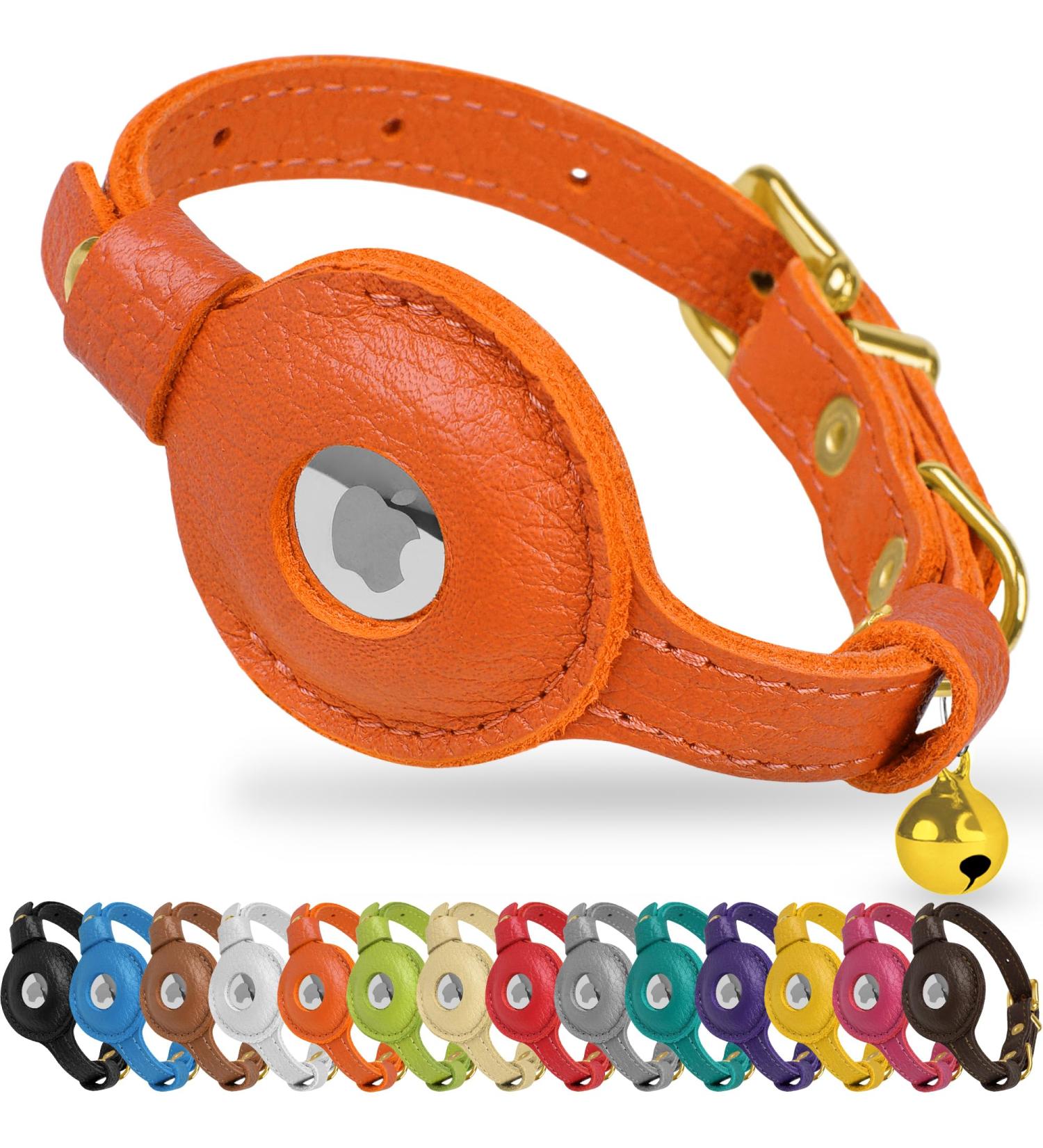 Buy Oopsdoggy Airtag Leather Cat Collar with Bells - Durable & Lightweight GPS Pet Collar for Cats & Small Dogs (Orange) - Buy Online on SooperMarket.com