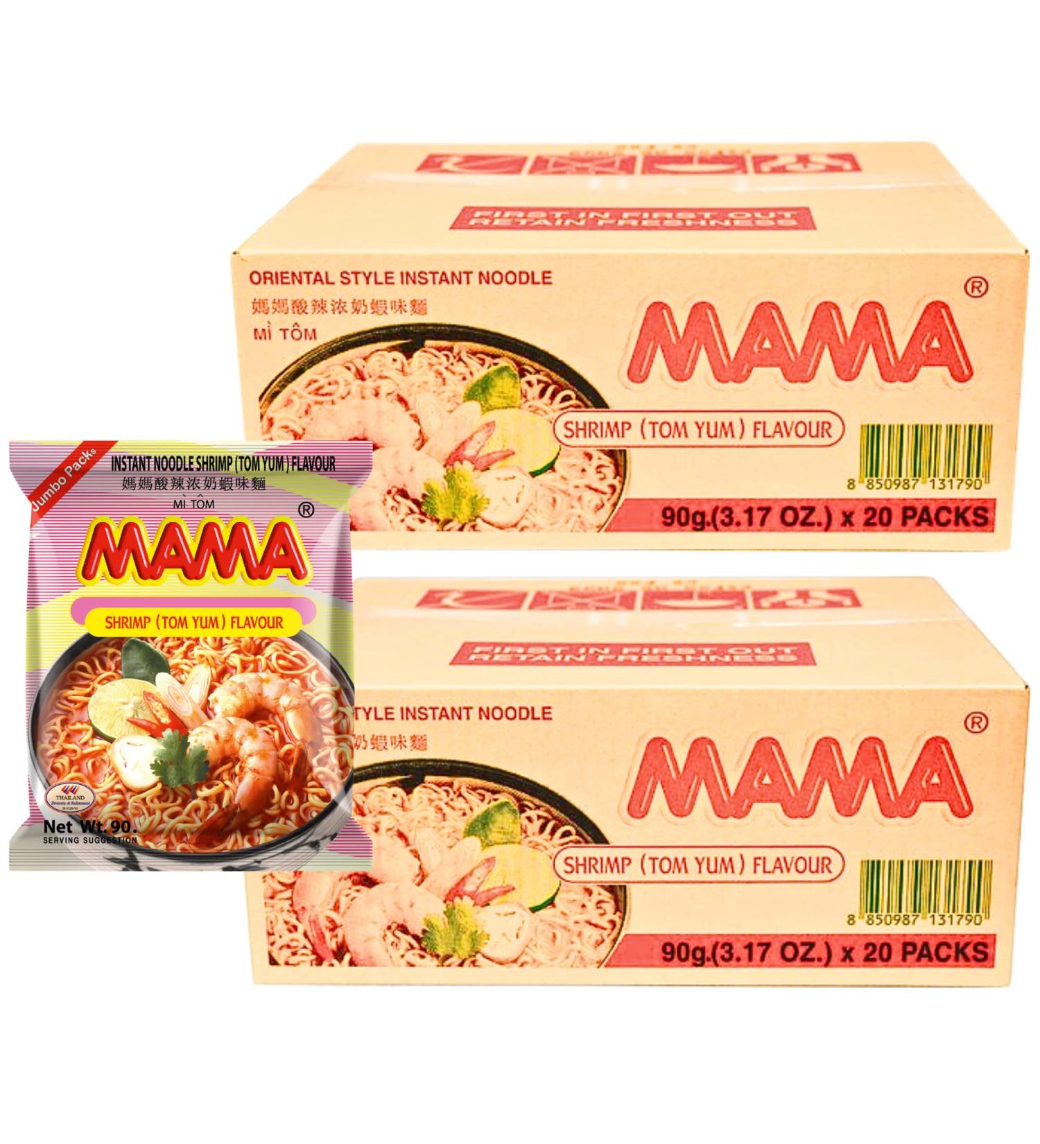 MAMA Instant Noodles Shrimp Tom Yum Flavour 90g Jumbo (Pack of 40) 2 Case Shrimp Spicy 2.25 g (Pack of 40) - Buy Online on SooperMarket.com