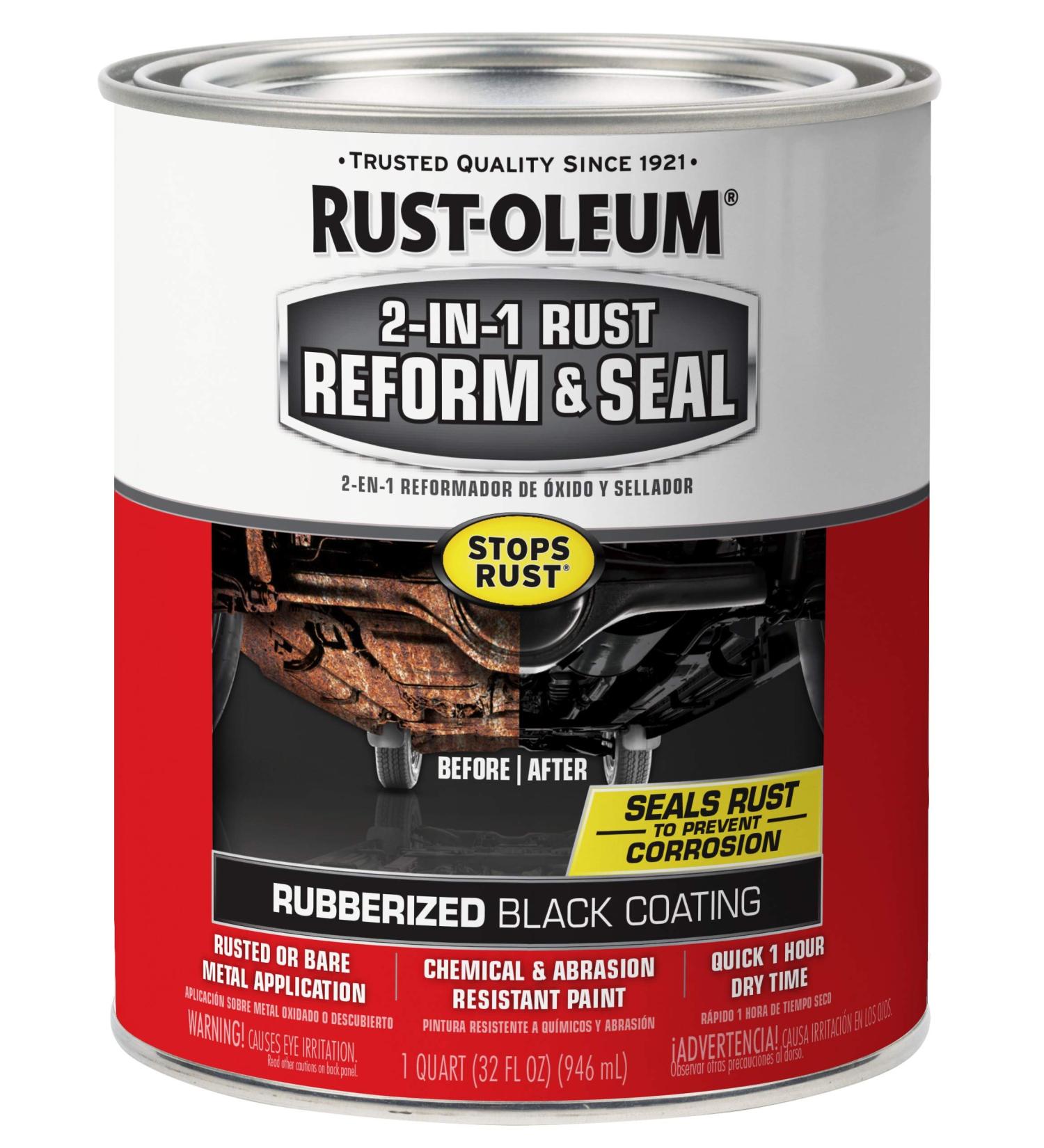Rust-Oleum 344763 Automotive 2-in-1 Rust Reform & Seal  Quart  Black Quart Brush