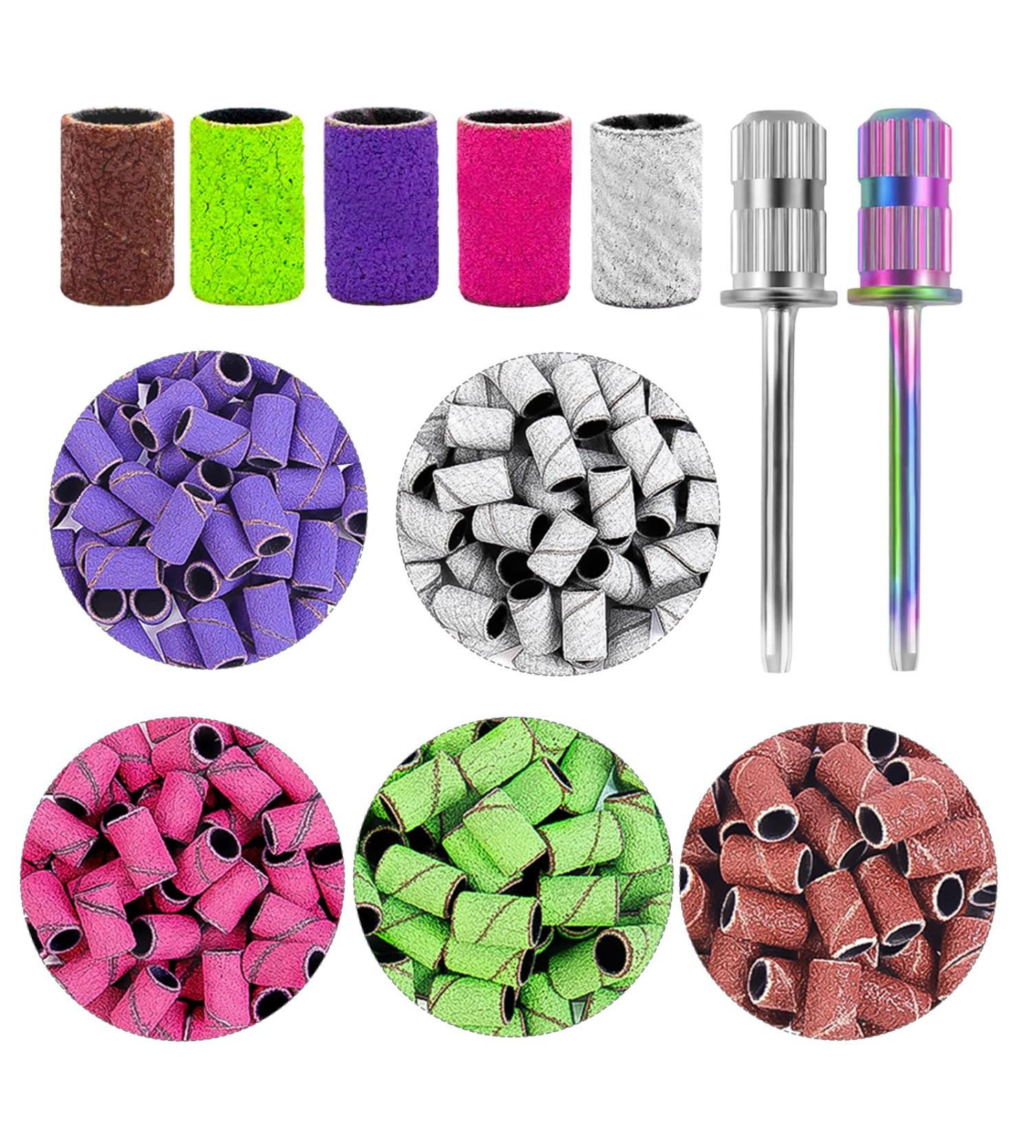 Buy 300 Pcs Nail Drill Sanding Bands - 5 Color Coarse to Fine Grits for Acrylic Nails Includes 2 Drill Bits | Professional Manicure & Pedicure Supplies - Buy Online on SooperMarket.com
