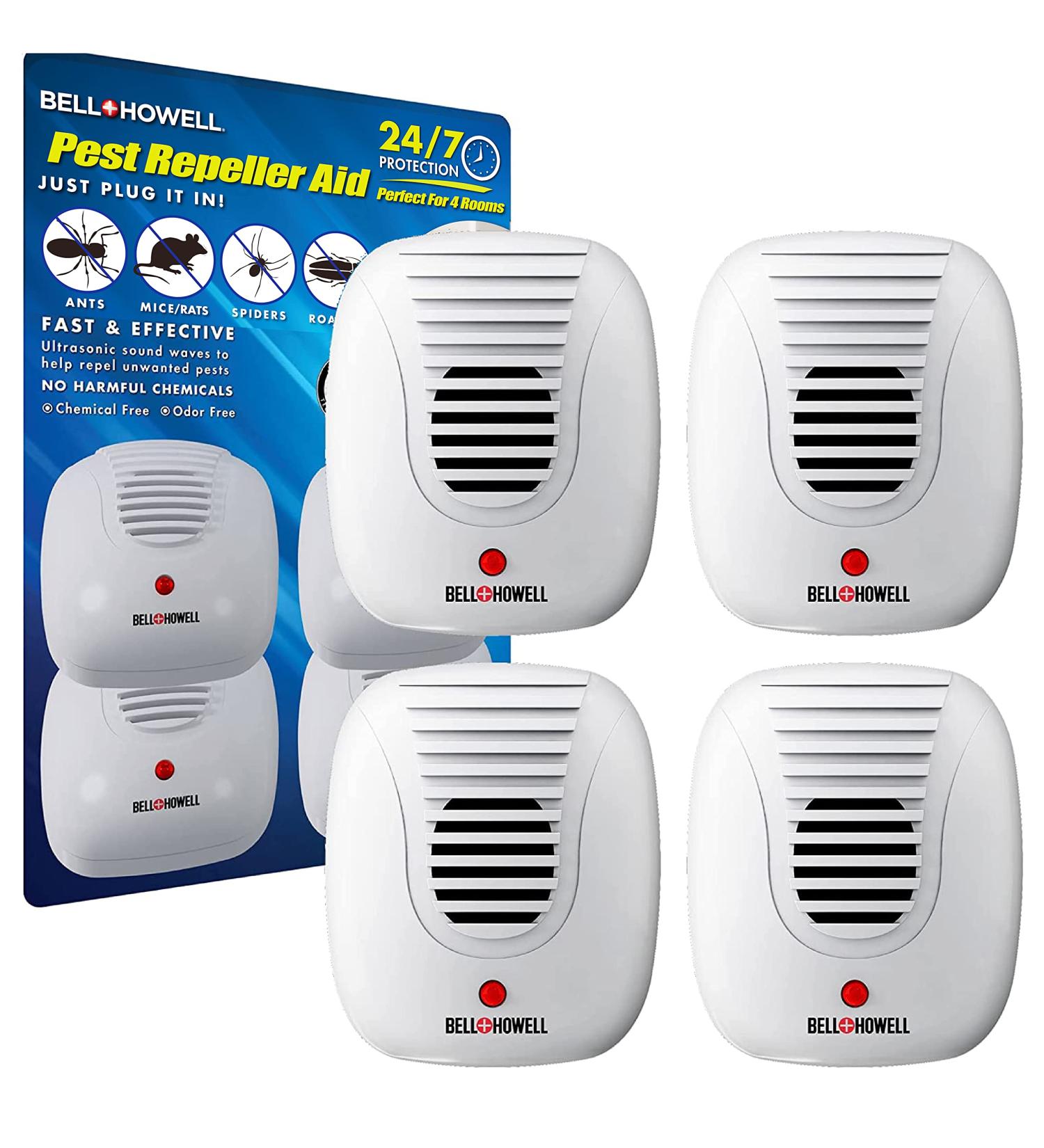 Bell + Howell Ultrasonic Pest Repeller Home Kit (Pack of 4) - Pest Repellent for Home, Bedroom, Office, Kitchen, Warehouse, Hotel - Safe for Humans and Pets - Buy Online on SooperMarket.com