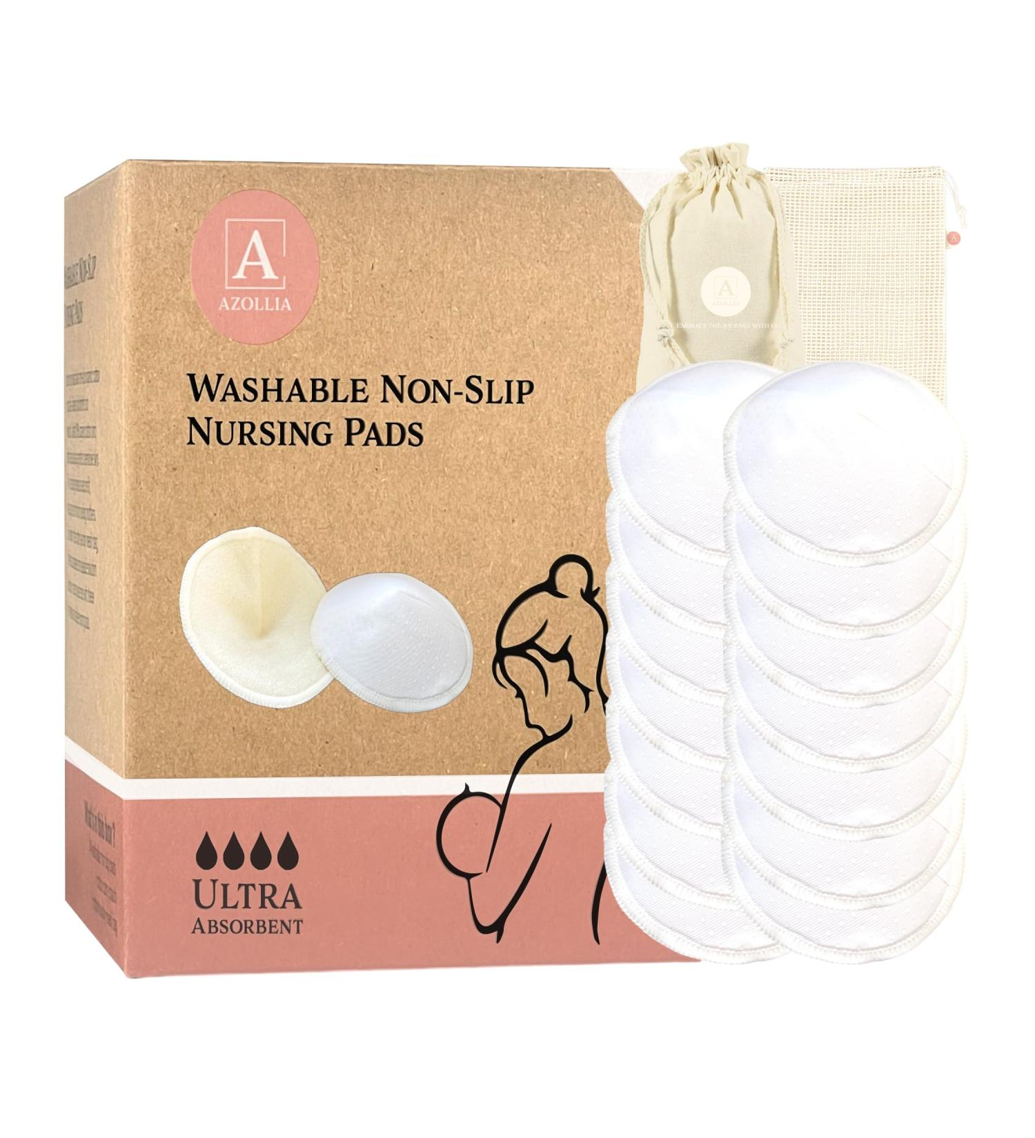 Non-Slip Nursing Pads - 14 Washable Organic Cotton Leakproof Breast Pads | Reusable Soft & Absorbent Eco-Friendly Breastfeeding Essentials - Buy Online on SooperMarket.com