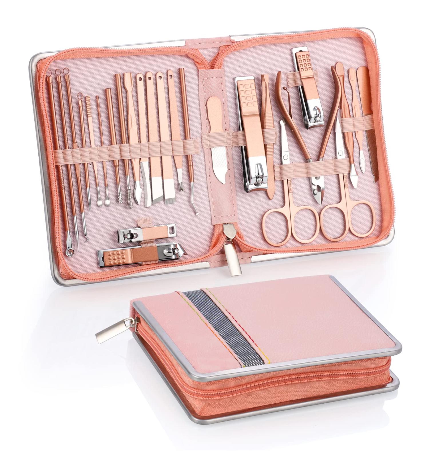 Coolzon 26-Part Professional Manicure Set | Stainless Steel Nail Tools for Manicure & Pedicure | Advanced Zip Pocket Design | Rose Color - Buy Online on SooperMarket.com