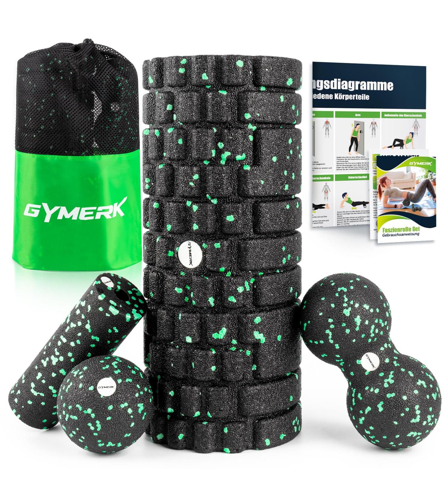 Buy Fascia Roll Set - 3D Texture Massage with Instructions & Poster (German) | Klein Duoball Fascia Ball & Roller - Black Green EPP - International Shipping Available - Buy Online on SooperMarket.com