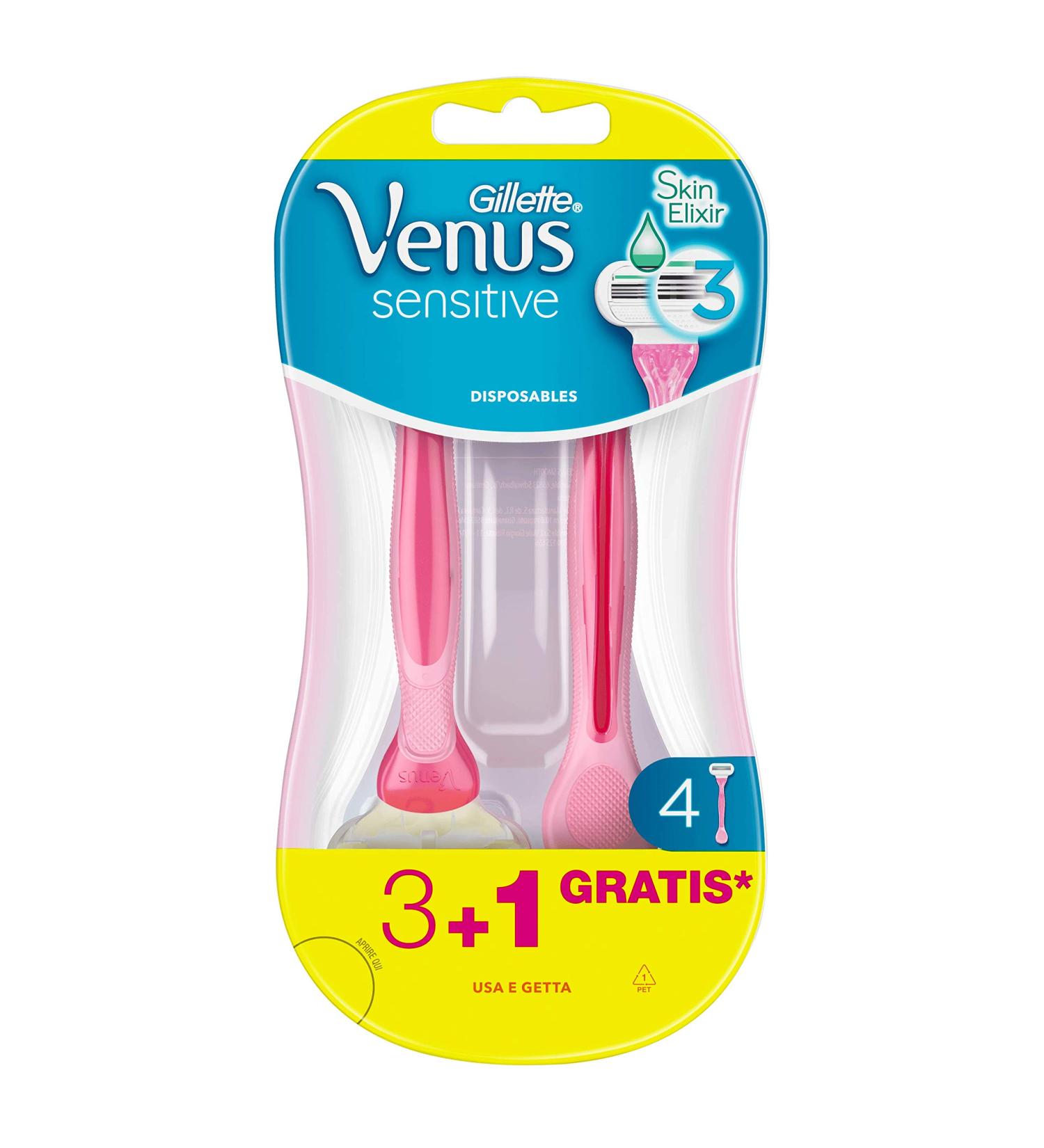Buy Gillette Venus Sensitive Razor for Women - 4 Pack (3 + 1 Disposable) | International Shipping Available - Buy Online on SooperMarket.com