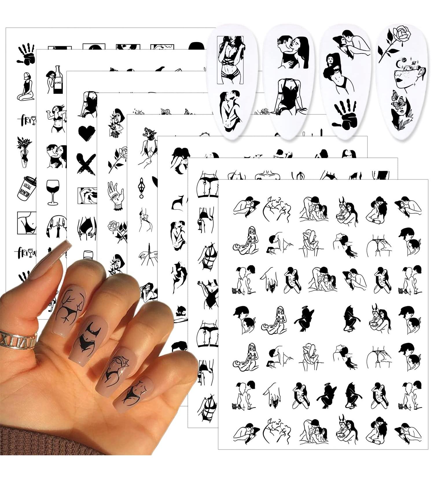 Bad Girl 3D Nail Art Stickers - Black and White Self Adhesive Design for Sexy Women and Girls | 8 Sheets - Buy Online on SooperMarket.com
