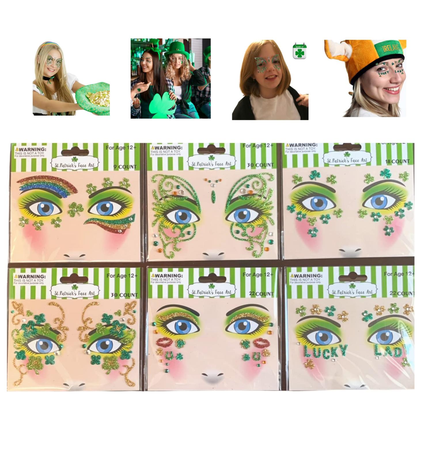 St. Patrick's Day Face Jewels & Gems Set - Glitter Rhinestones & Temporary Tattoos for Rave, Henna & Parties - Buy Online on SooperMarket.com