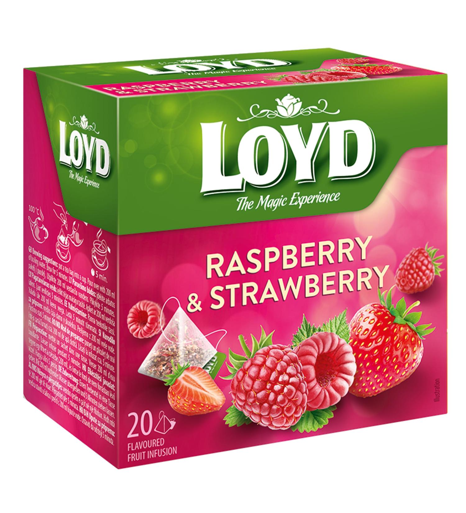 Mokate Loyd Raspberry & Strawberry Pyramid 20 Teabags 40 g - Buy Online on SooperMarket.com