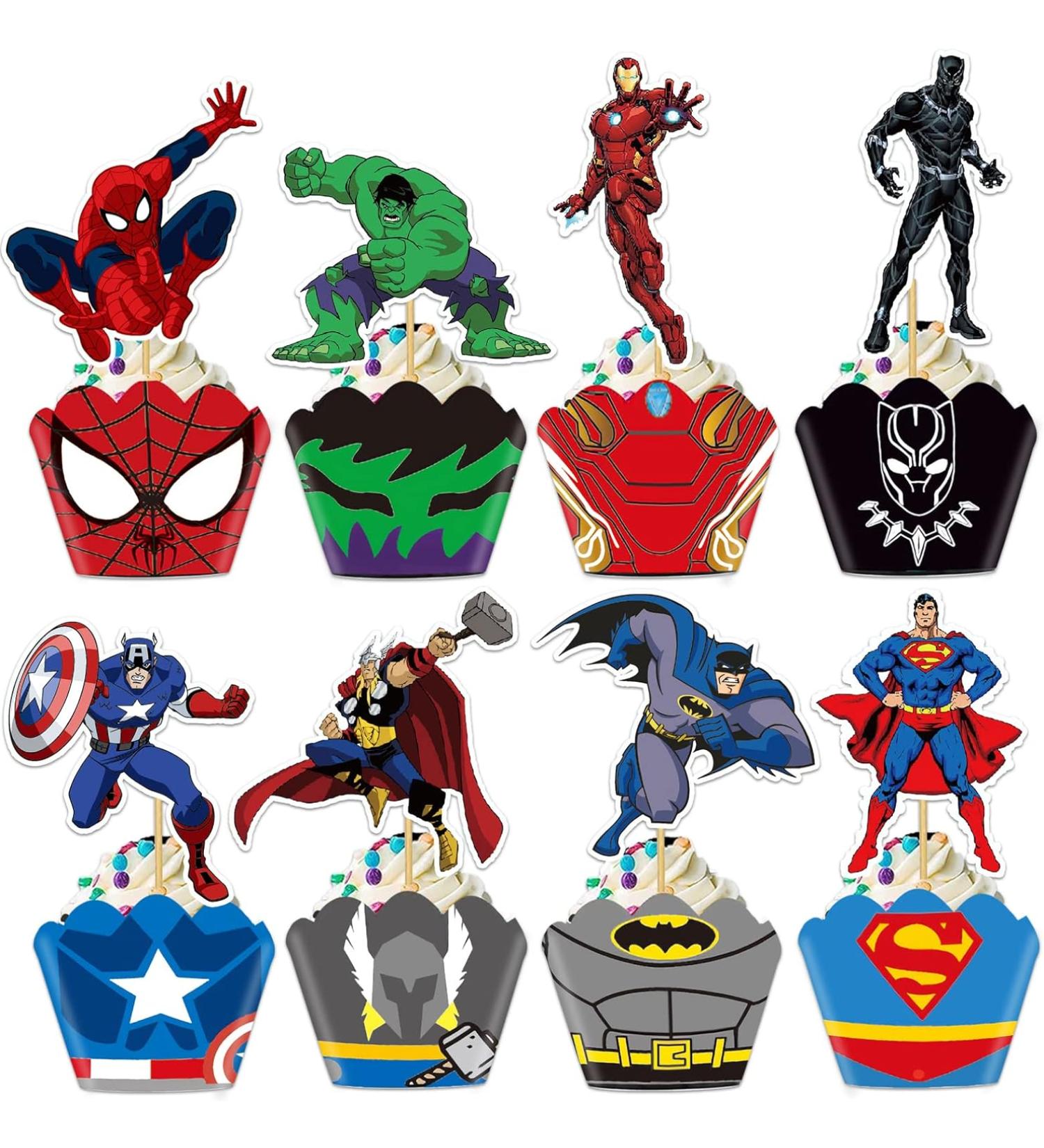 48pcs Superhero Cupcake Toppers & Wrappers - Birthday Party Cake Decorations - Buy Online on SooperMarket.com