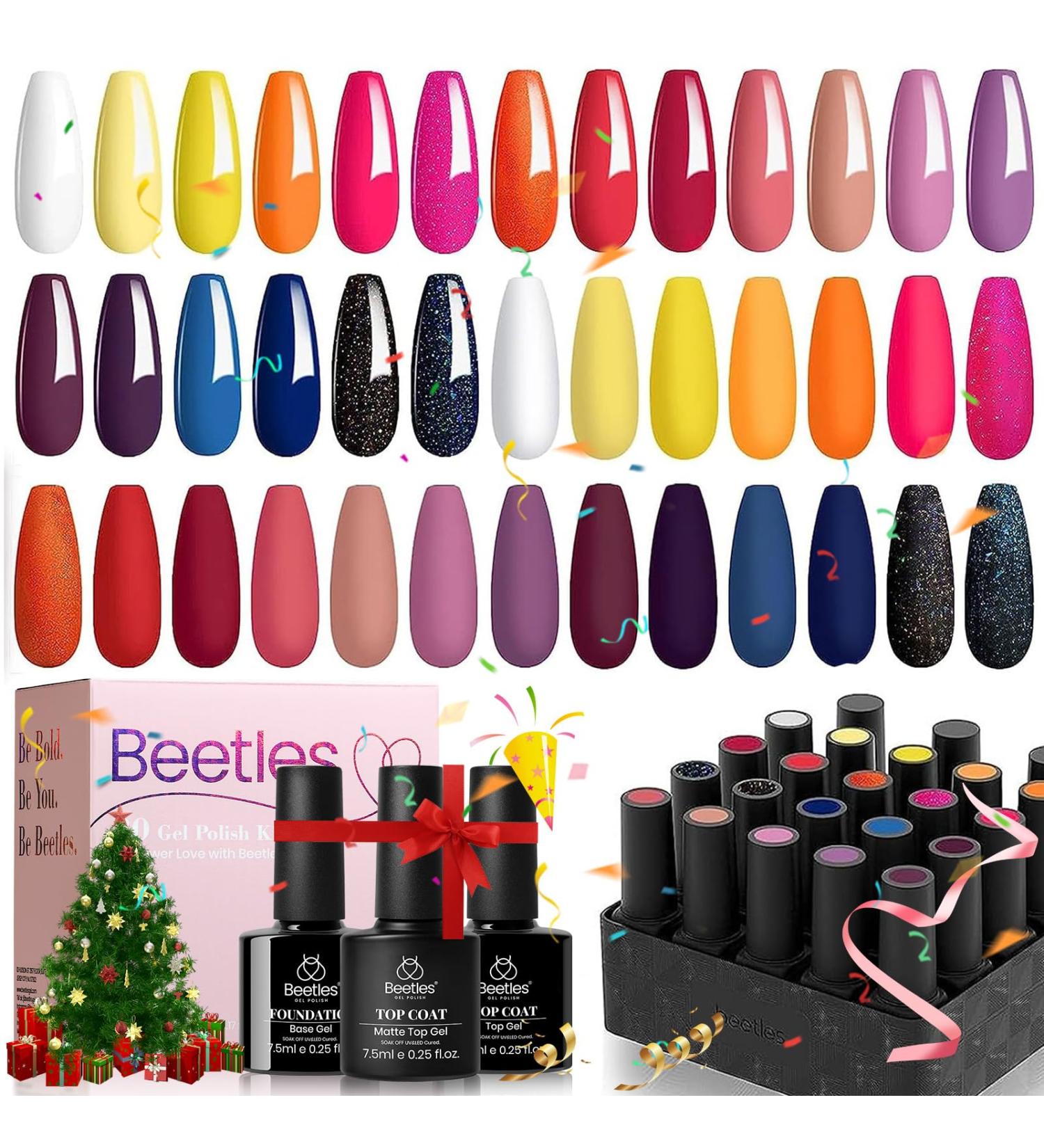Beetles 20 Pcs Sunset Soiree Gel Nail Polish Set | Fall Winter Gel Polish Kit | Glitter Black Orange-Red Purple Dark Blue Shades | Halloween Nail Art | Top Coat & Base Gel | Gifts for Women - Buy Online on SooperMarket.com