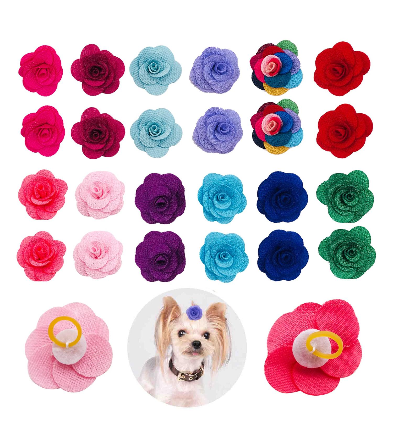 JpGdn 24 Pcs Dog Hair Bows Flowers with Rubber Bands Handmade Topknot Hair for Small Medium Puppy Doggies Kitten Cats Grooming Accessories - Buy Online on SooperMarket.com
