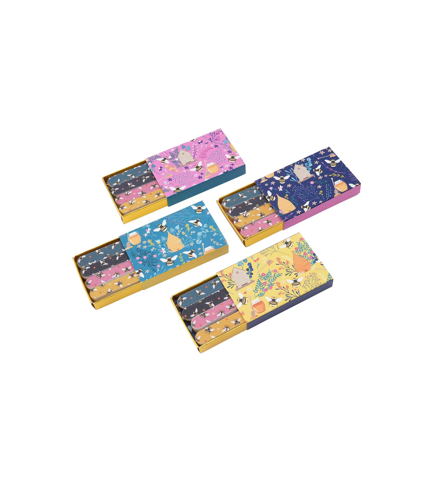 CGB Giftware | Set of 4 Assorted Bee Designed Matchbox Nail Files | Double Sided | 8 in each box | Beauty Gift | Handbag Accessory | Gift Box | The Beekeeper | GB03897